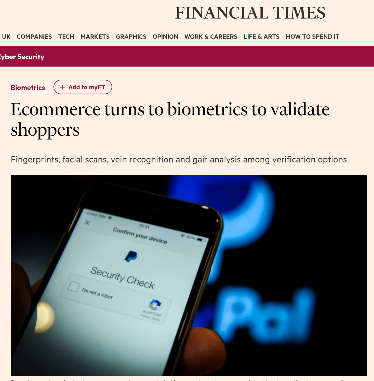 Biometrics for online payments