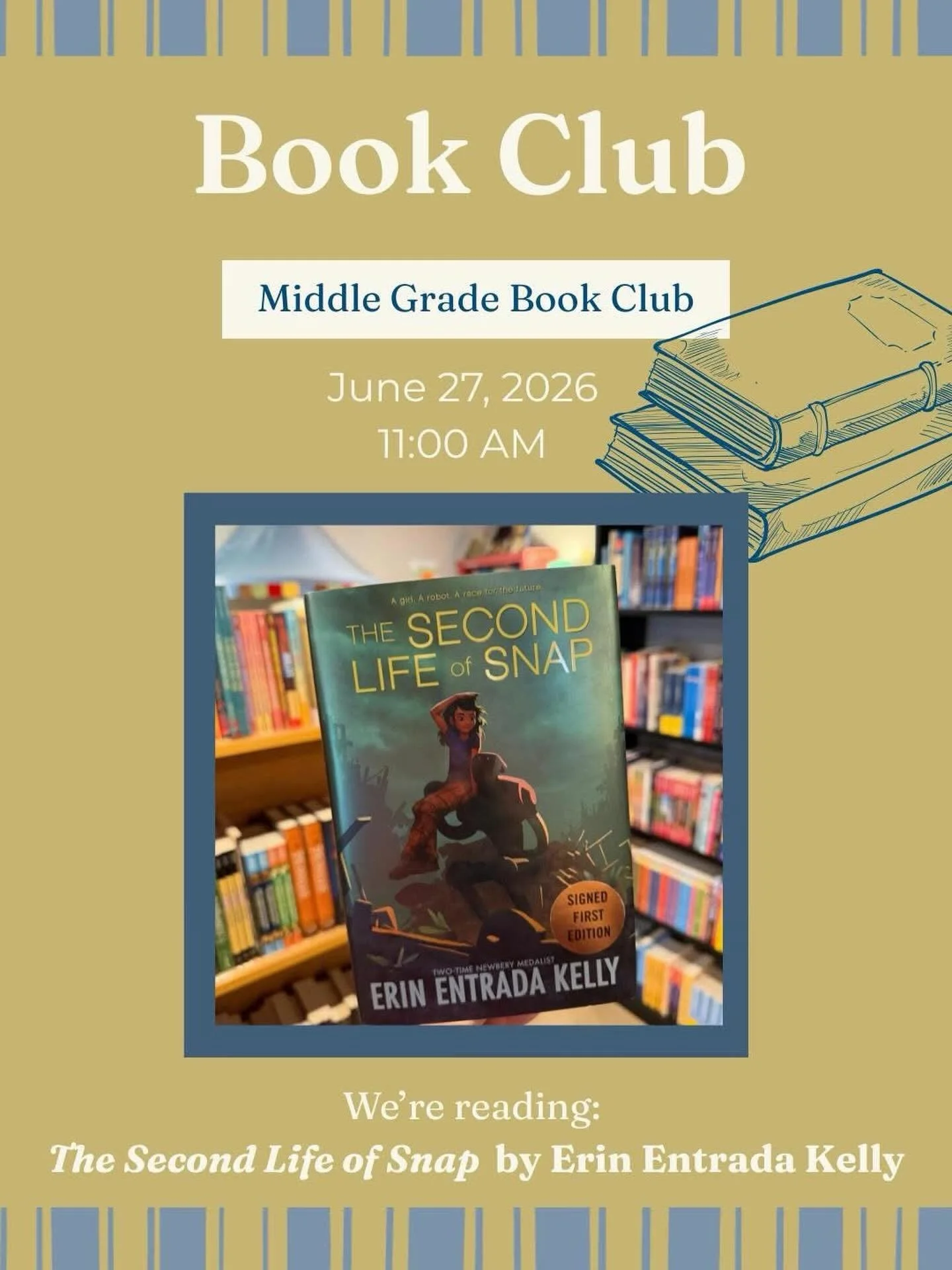 ***NEW BOOK CLUB ALERT***

We are pleased to announce a new book club for middle grade readers, ages 8 and up and their families. Each month, readers and an adult companion, will meet as a group to discuss the latest selection. Our first meeting will