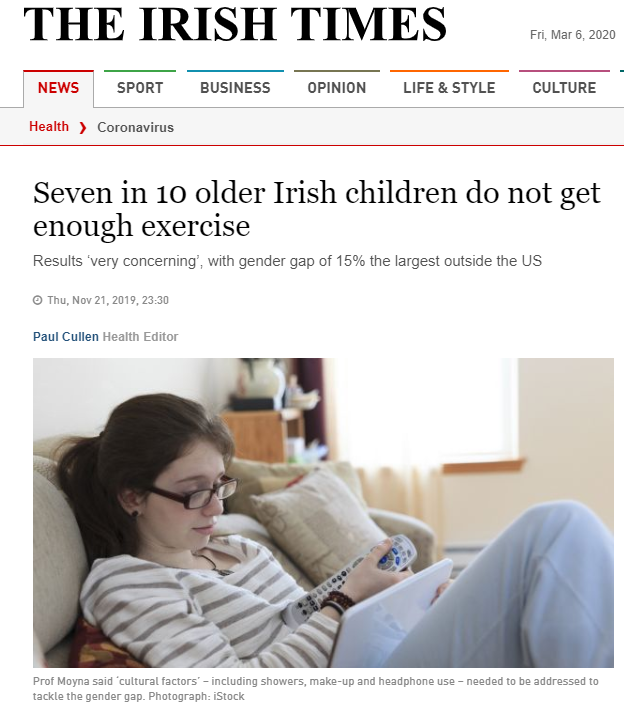 Seven in 10 older Irish children do not get enough exercise