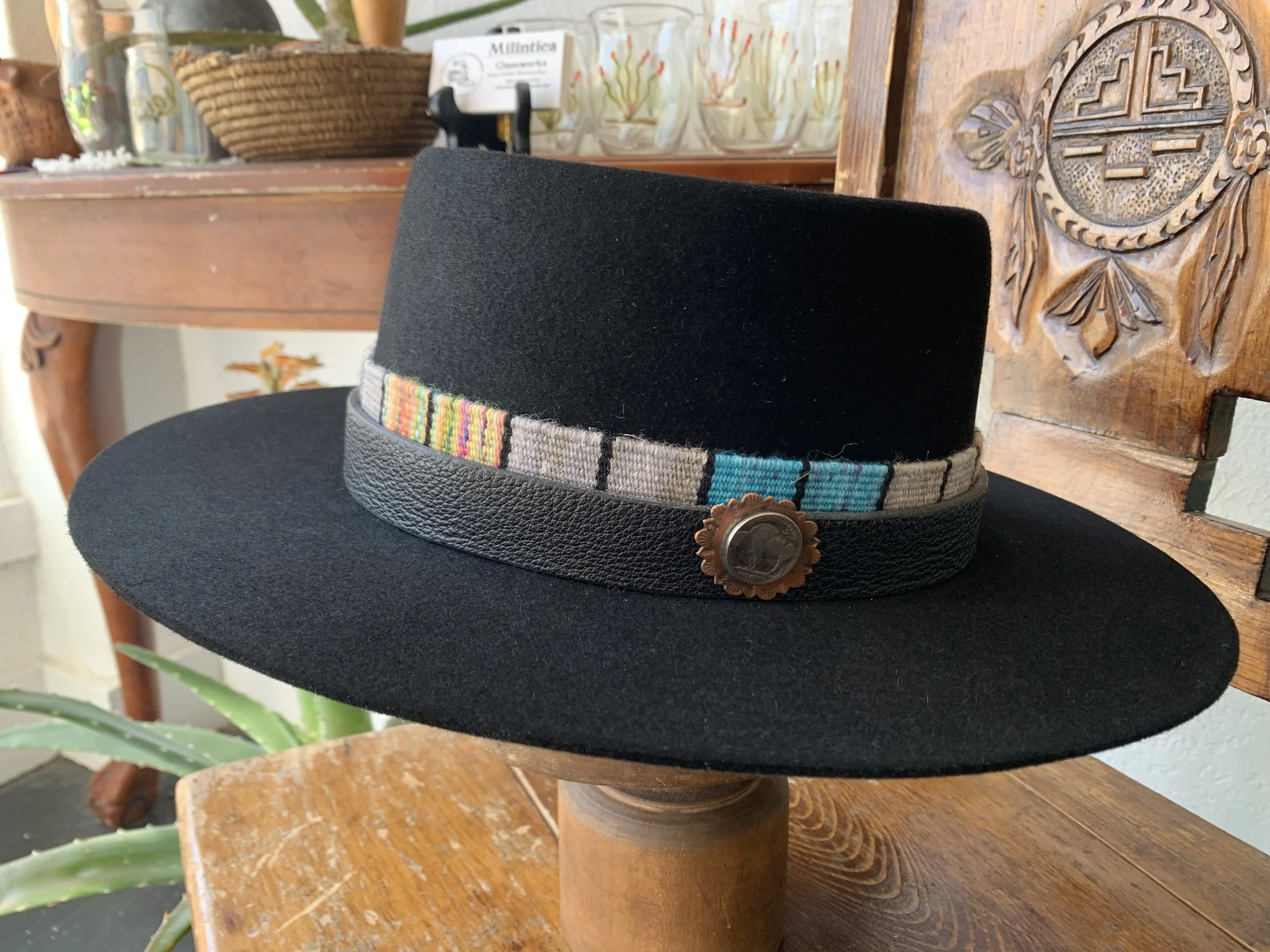 Leather Buffalo nickel hat band Black Leather Top Hat, Buffalo Nickel Band, Leather Bound NJ main image 4