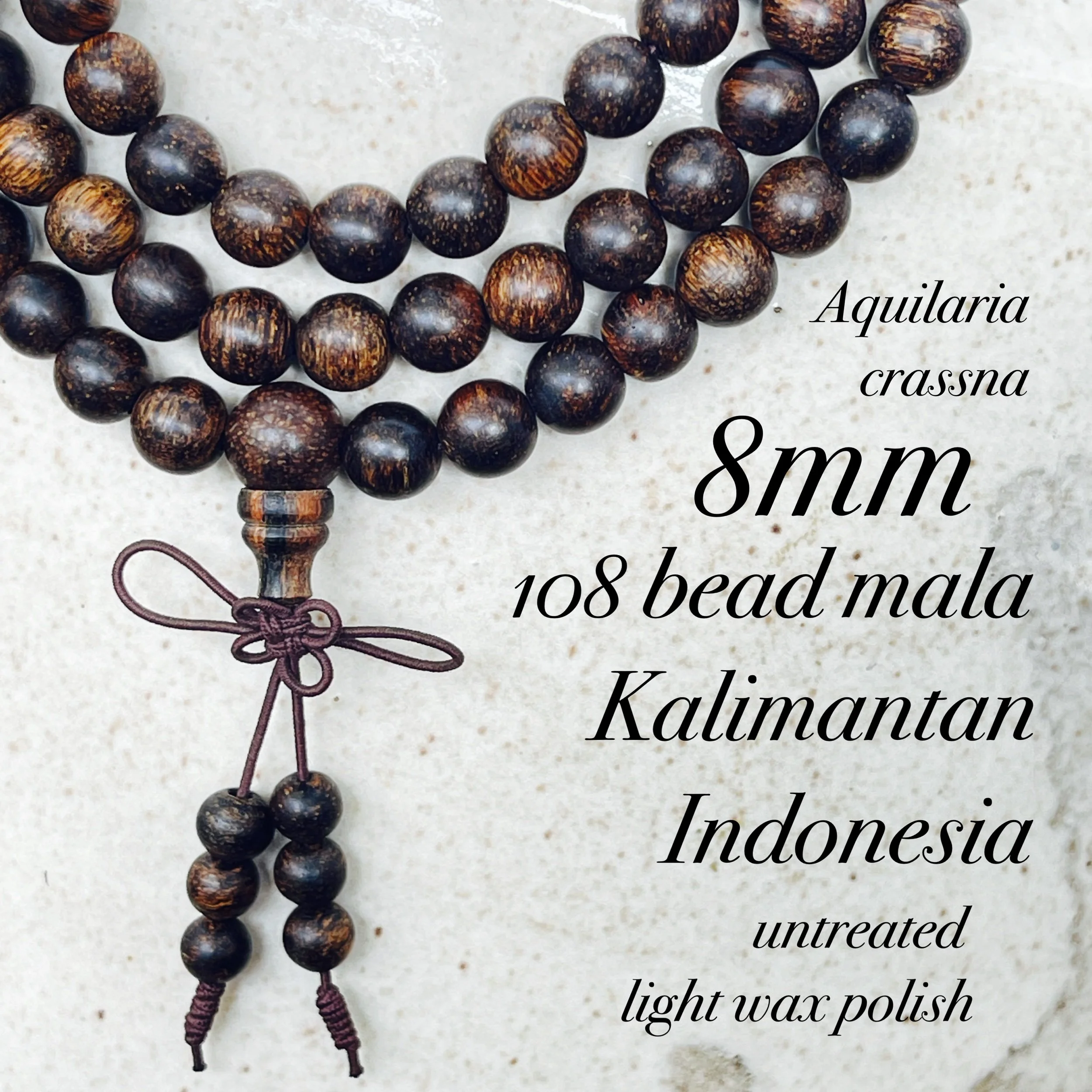8mm Indonesia Agarwood Mala 31.5 grams • 108 beads Wild Aquilaria Malaccensis • Kalimantan Indonesia