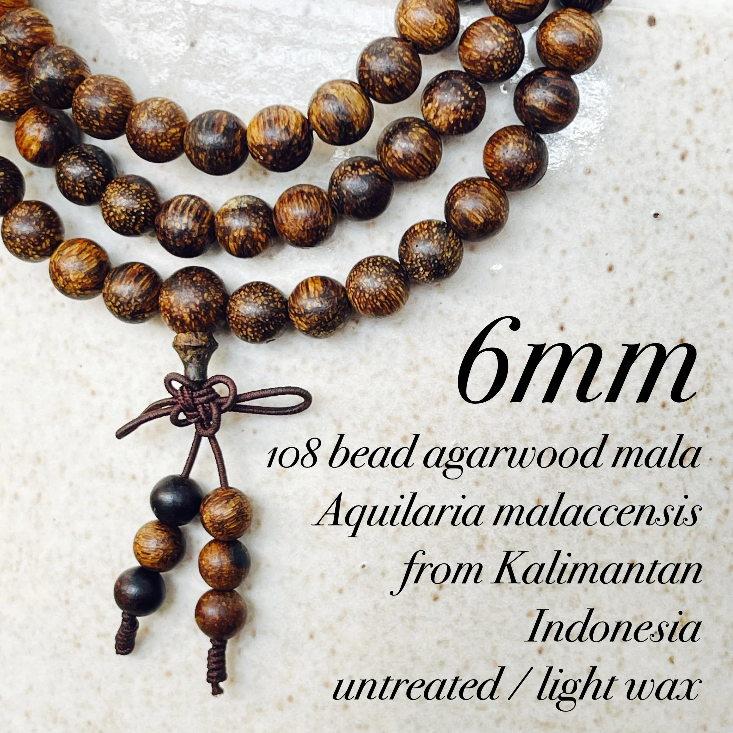 6mm Indonesia Agarwood Mala 17 grams • 108 beads Wild Aquilaria Malaccensis• Kalimantan Indonesia
