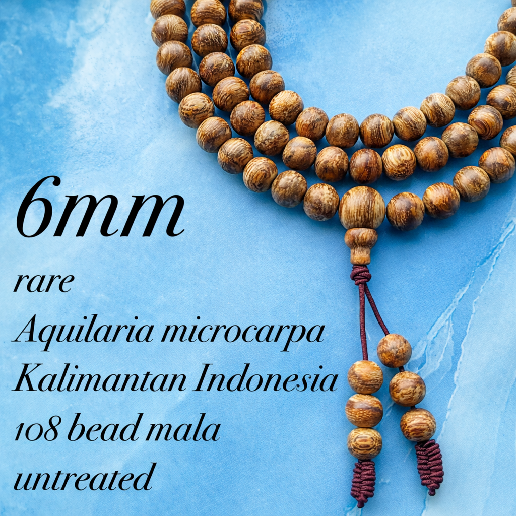 6mm rare Aquilaria microcarpa Indonesia Agarwood Mala • 108 beads mala • Kalimantan Indonesia