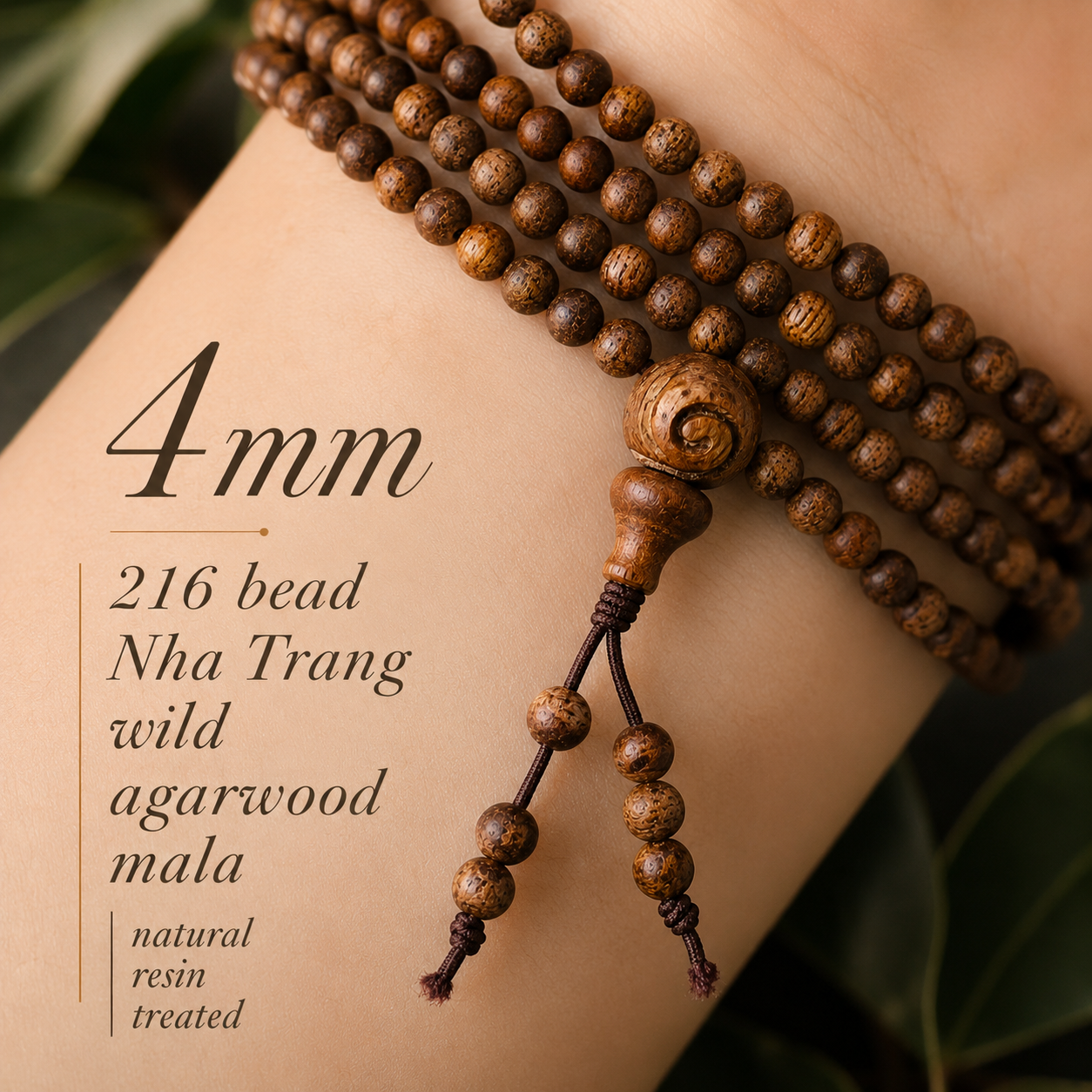 4mm 216-bead Nha Trang Vietnam Agarwood Mala • 100% Wild Aquilaria Crassna • Nha Trang, Vietnam