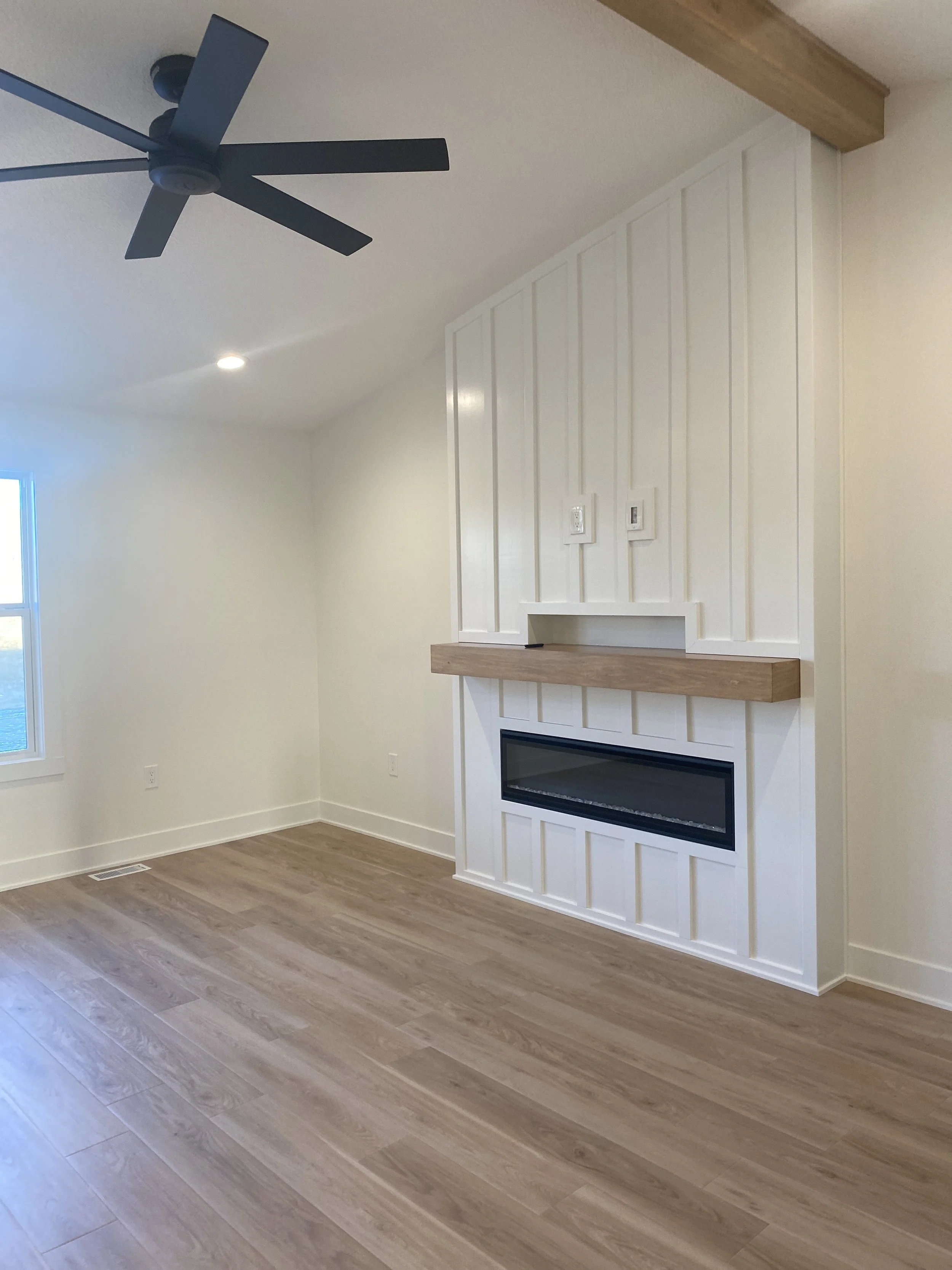 Board & Batten fireplace with simple mantle