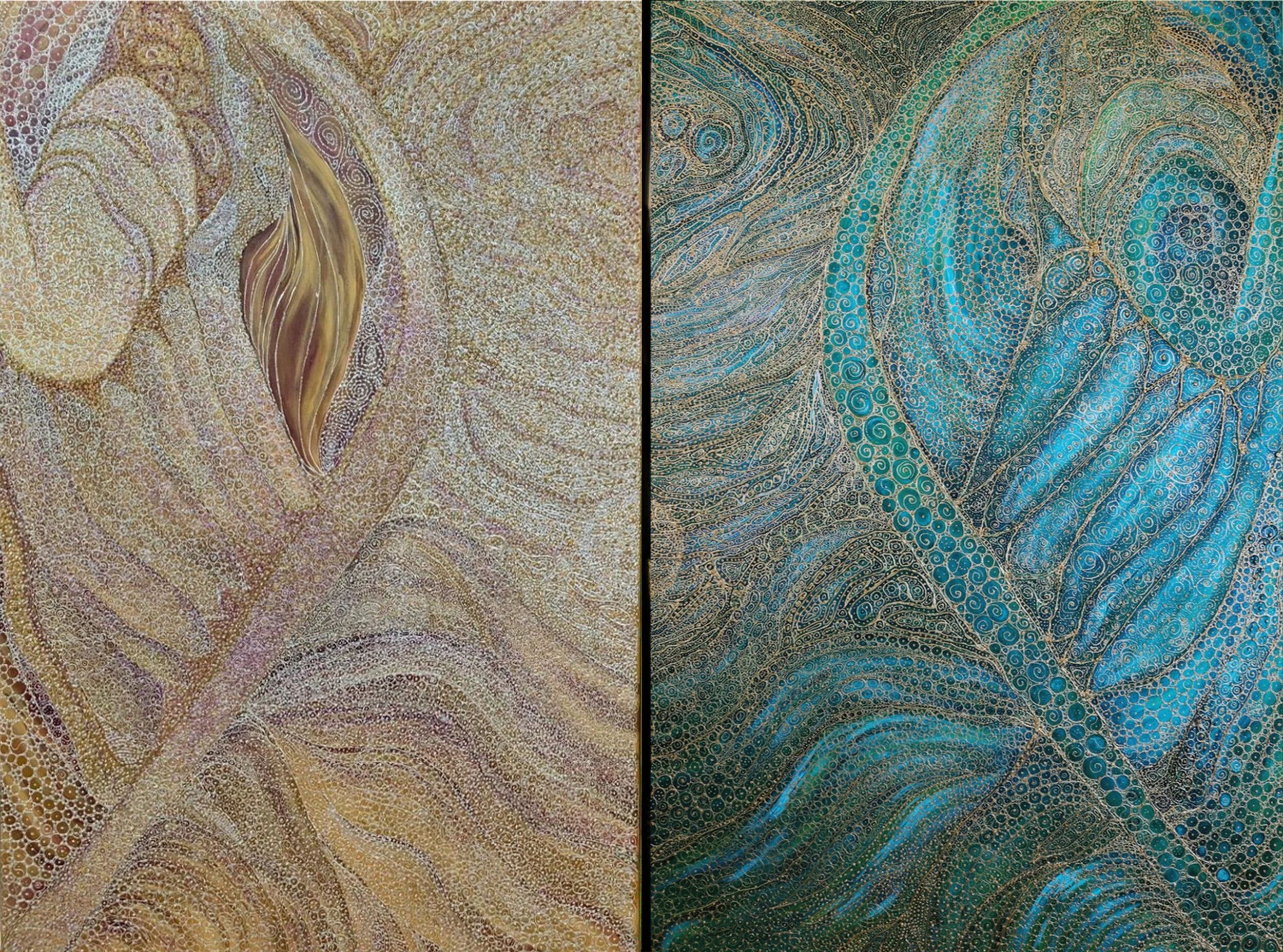 Shapeshifting: Turn the left image 90 degrees counterclockwise, the right 90 degrees clockwise and see if you can see what inspired this diptych…