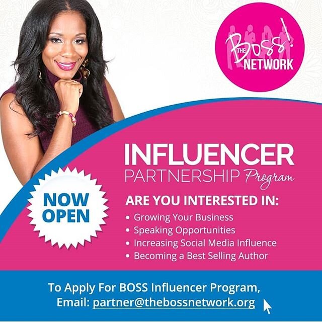Influencer Program Now Open: If you&rsquo;re looking for a program that will take your business to the next level, this is it. To learn more and apply, email: 📧 thebossnetwork09@gmail.com&nbsp;#BOSSUp