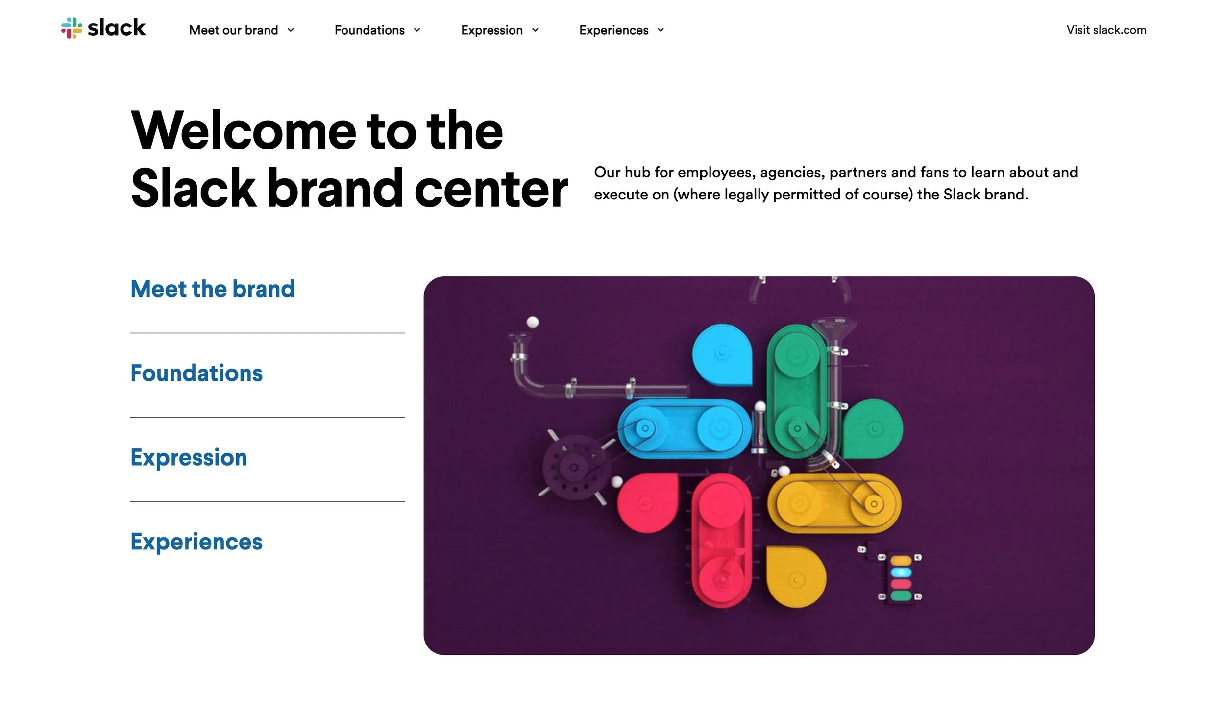 Homepage of Slack Brand Center