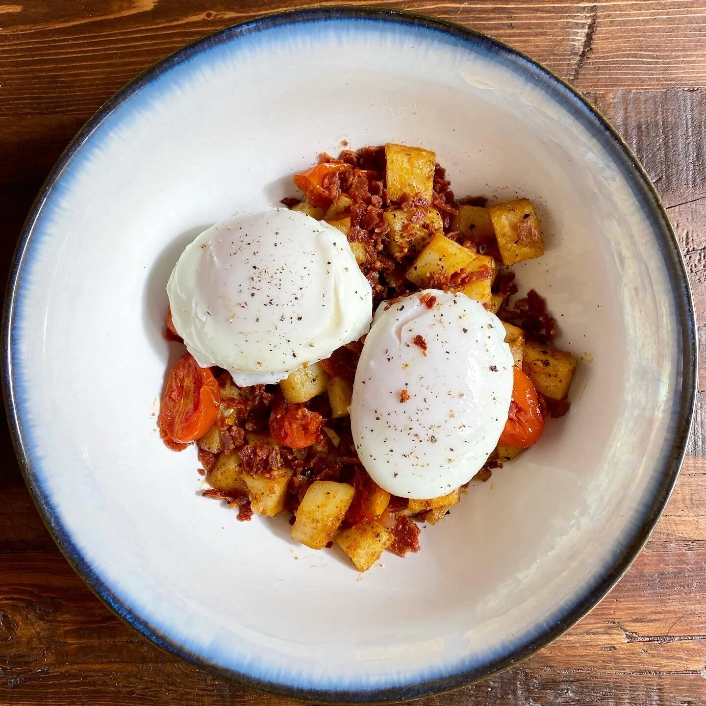 Poached Eggs Over Roasted Potatoes
