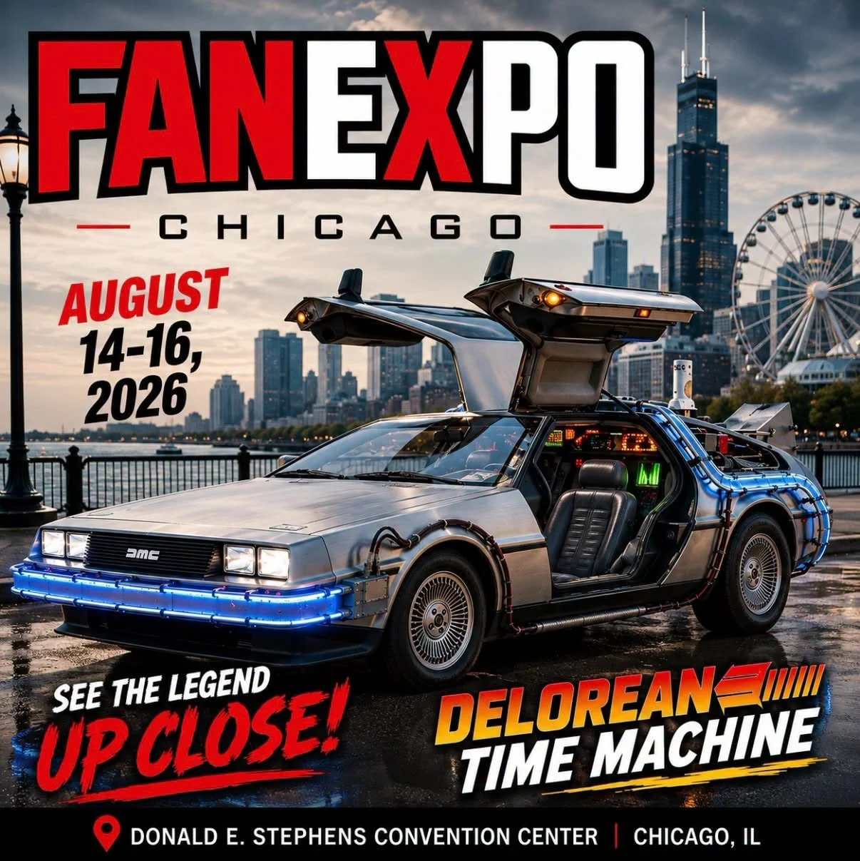 See the DeLorean Time Machine at FAN EXPO Chicago — August 14–16, 2026