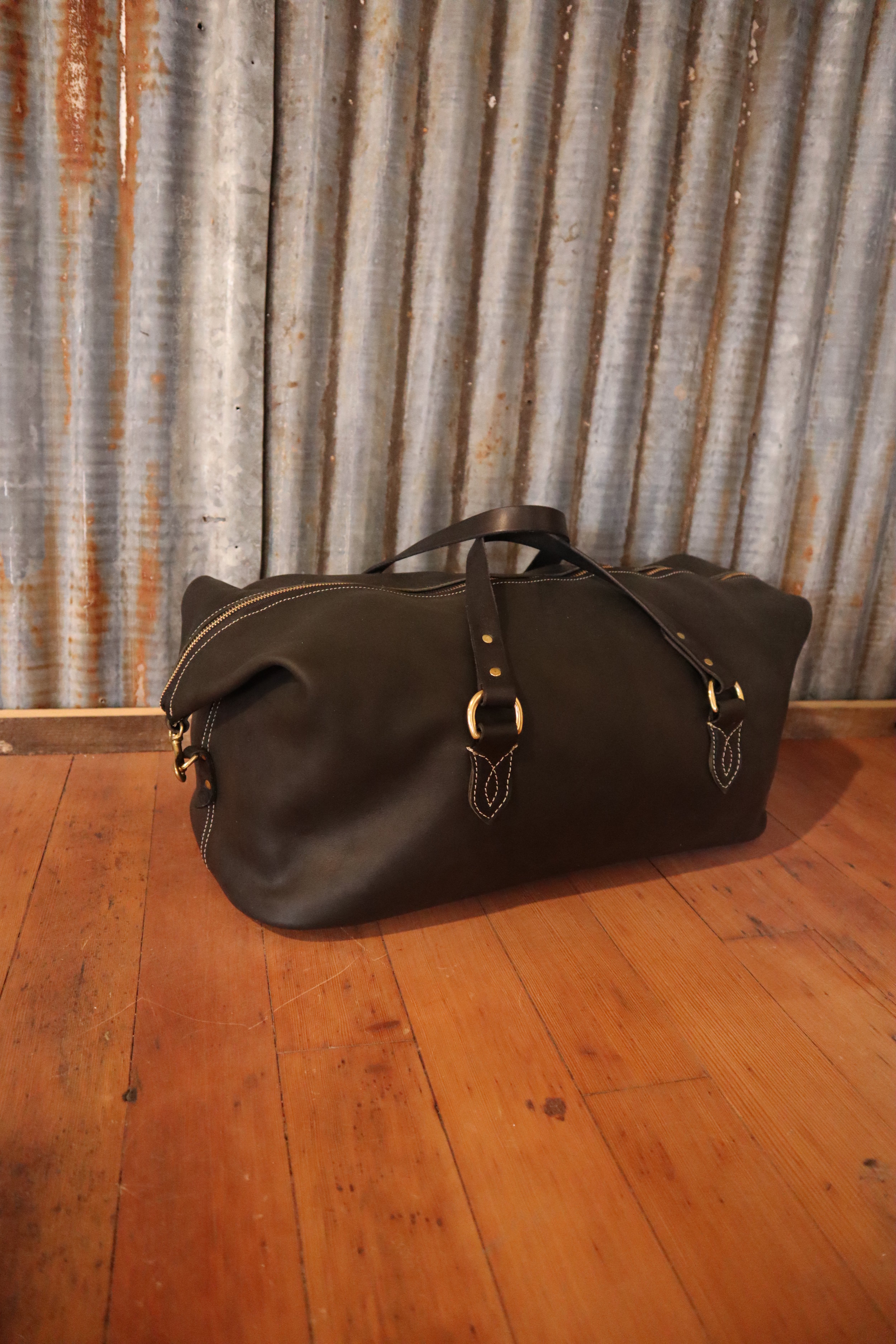 Duffel bag made at Alden's School of Leather Trades