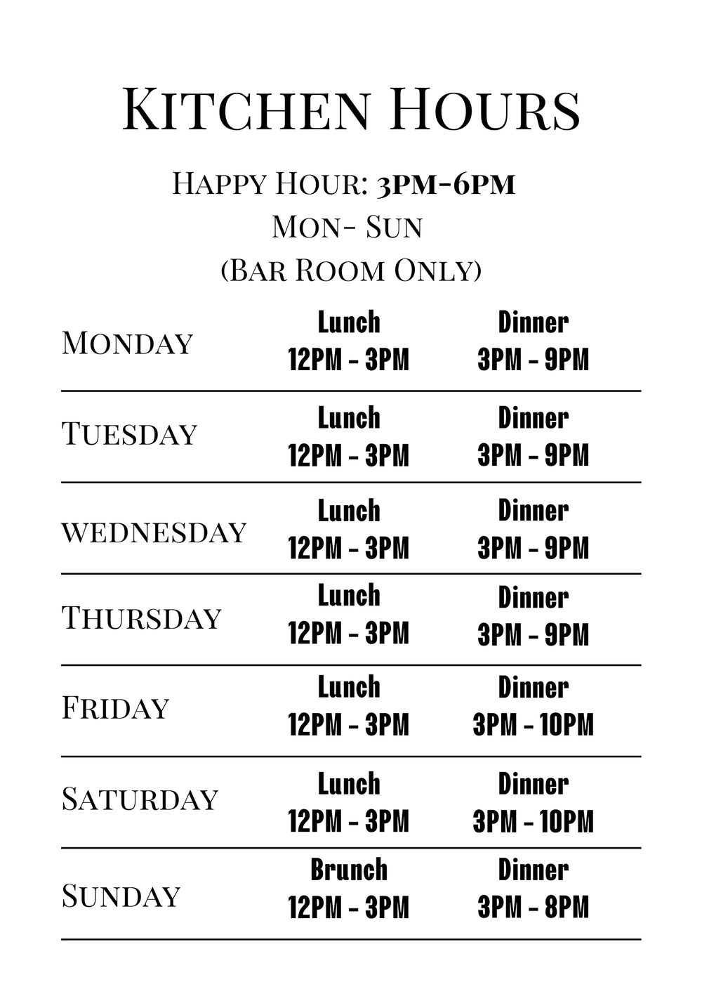 Kitchen Hours — Cotton Hollow Kitchen
