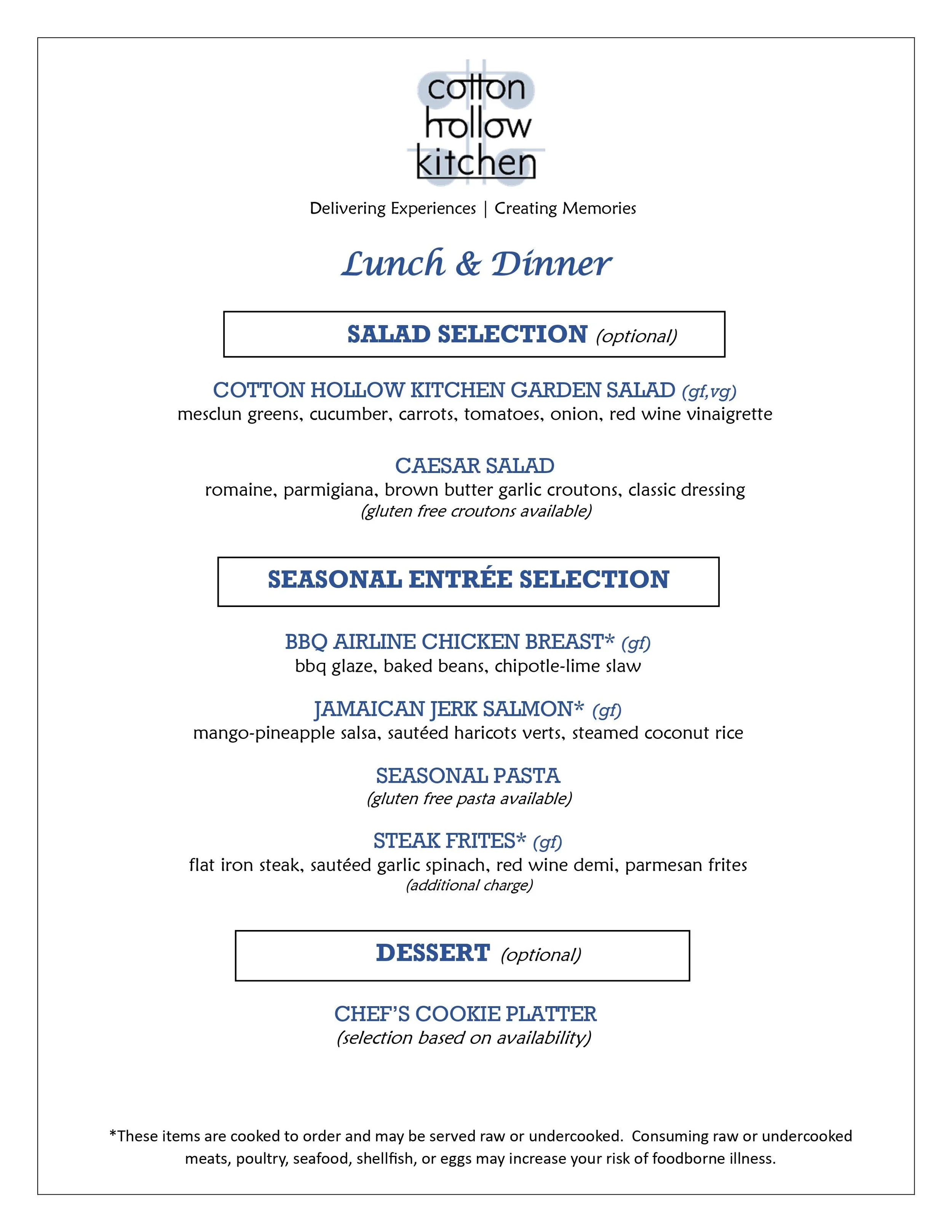 Lunch & Dinner Sample Menu — Cotton Hollow Kitchen