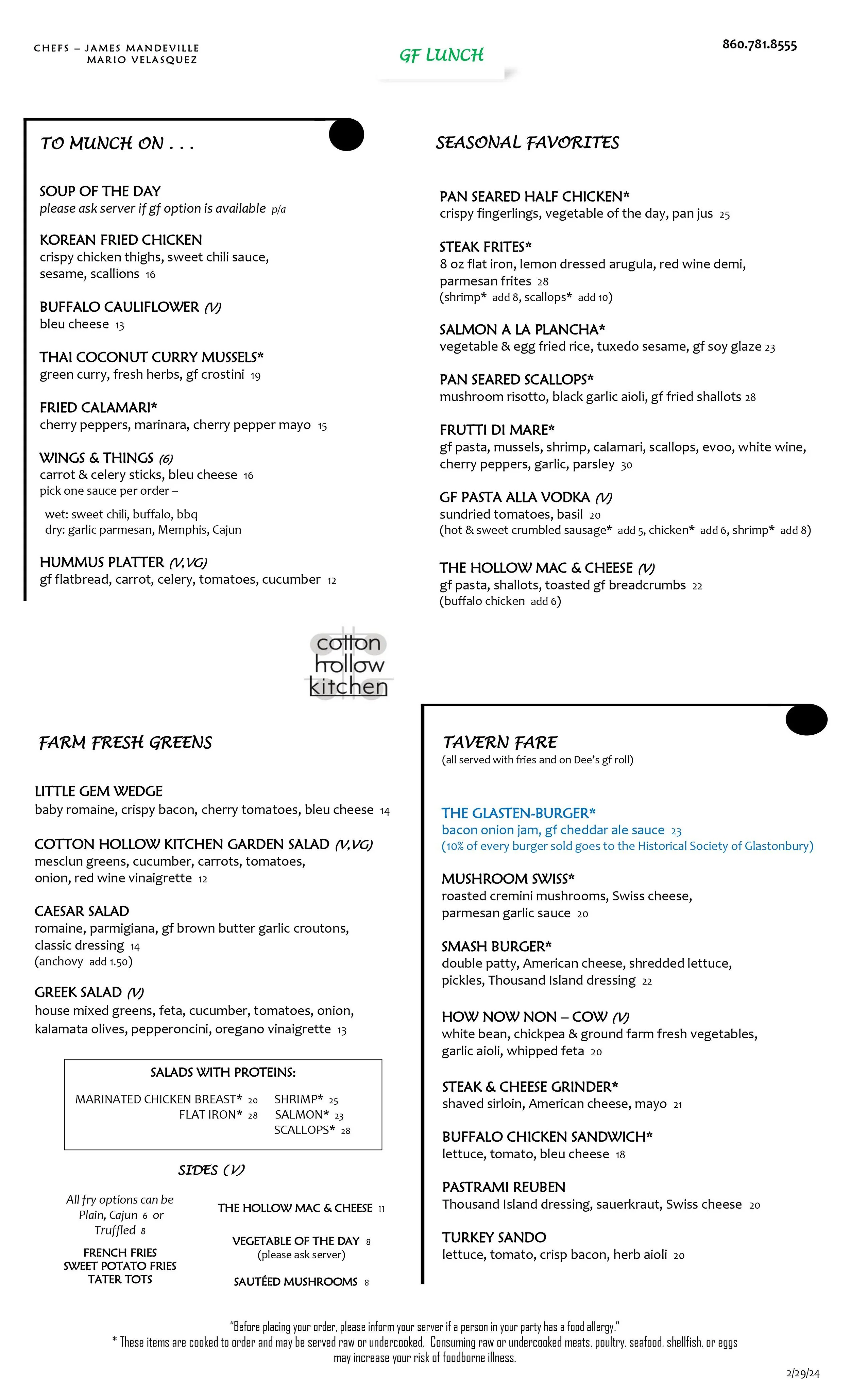 GlutenFree Lunch Menu — Cotton Hollow Kitchen