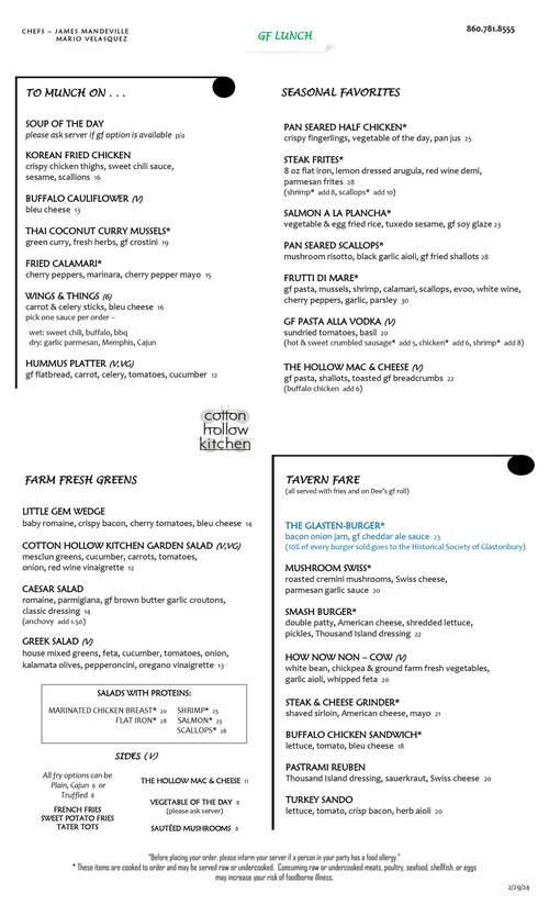 GlutenFree Lunch Menu — Cotton Hollow Kitchen