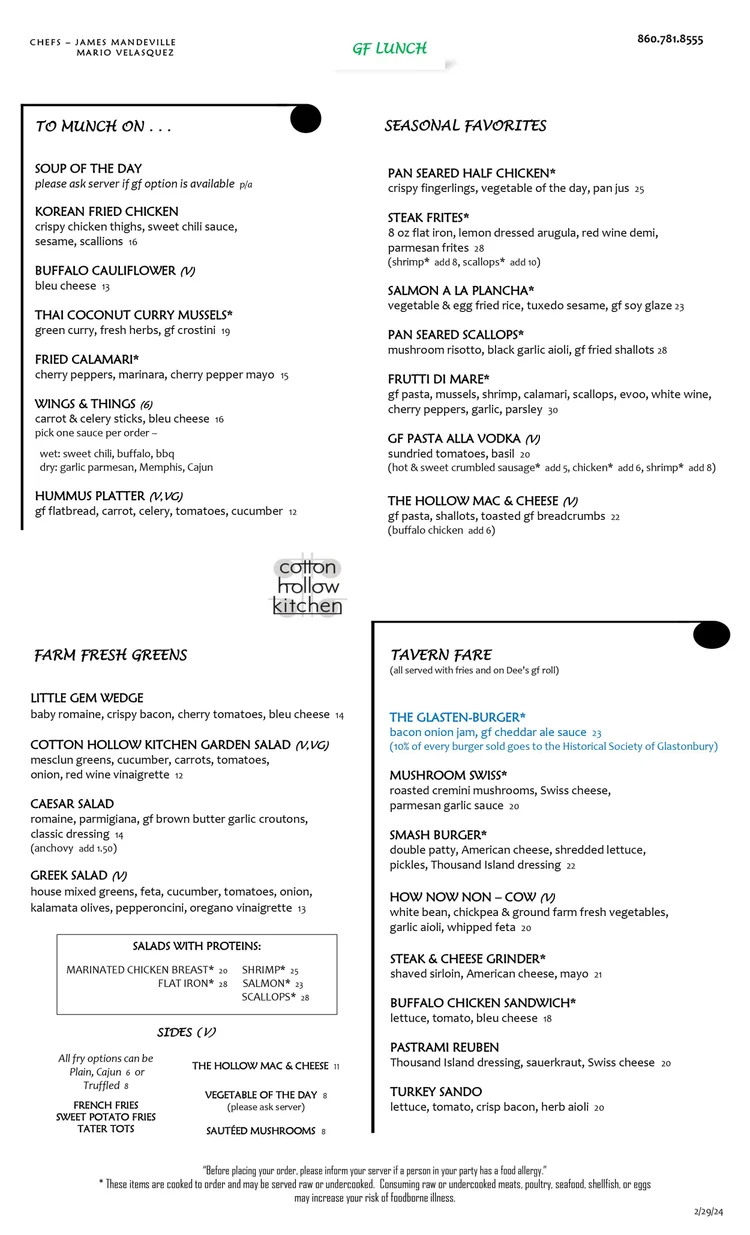 GlutenFree Lunch Menu — Cotton Hollow Kitchen