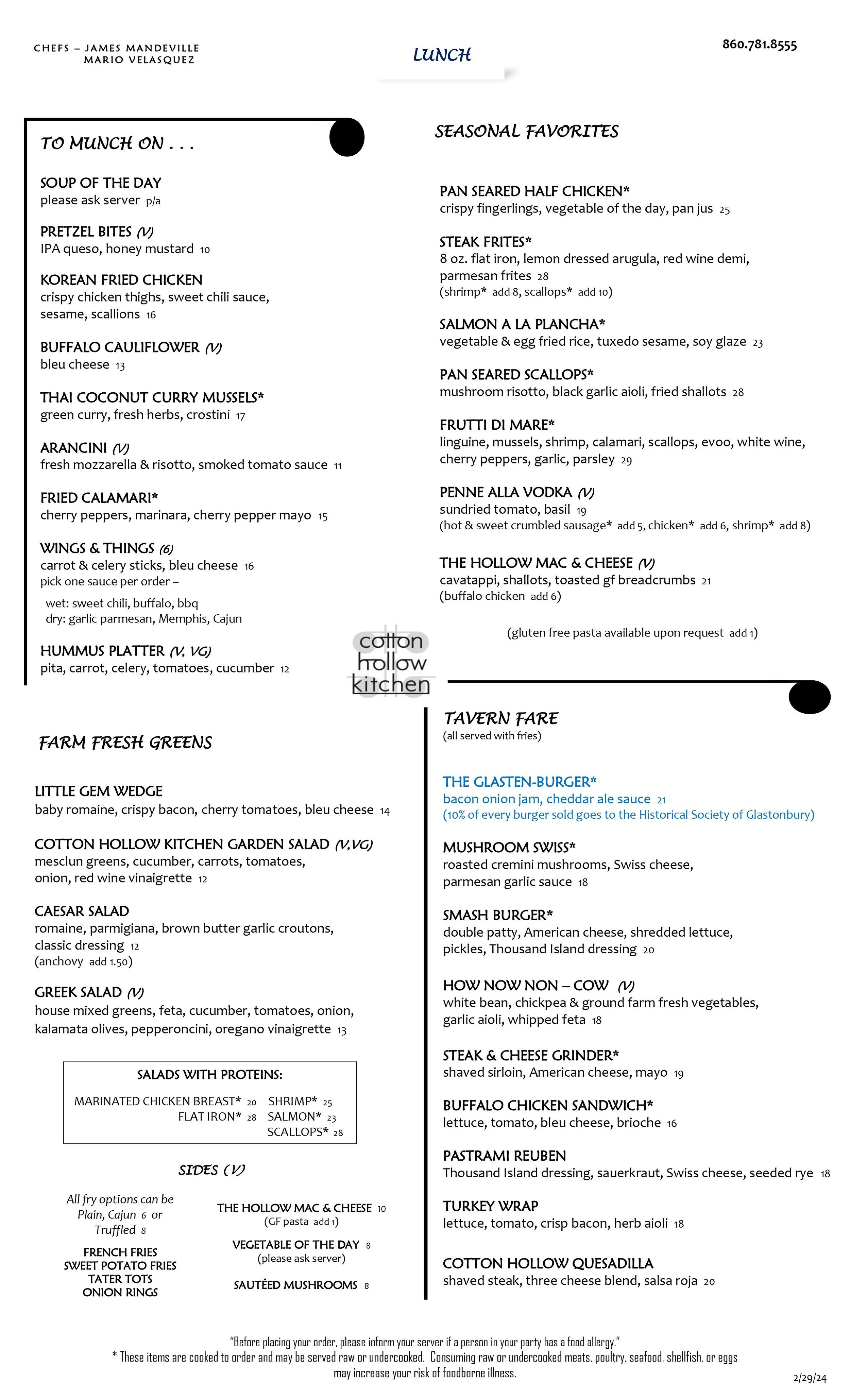 Lunch Menu — Cotton Hollow Kitchen