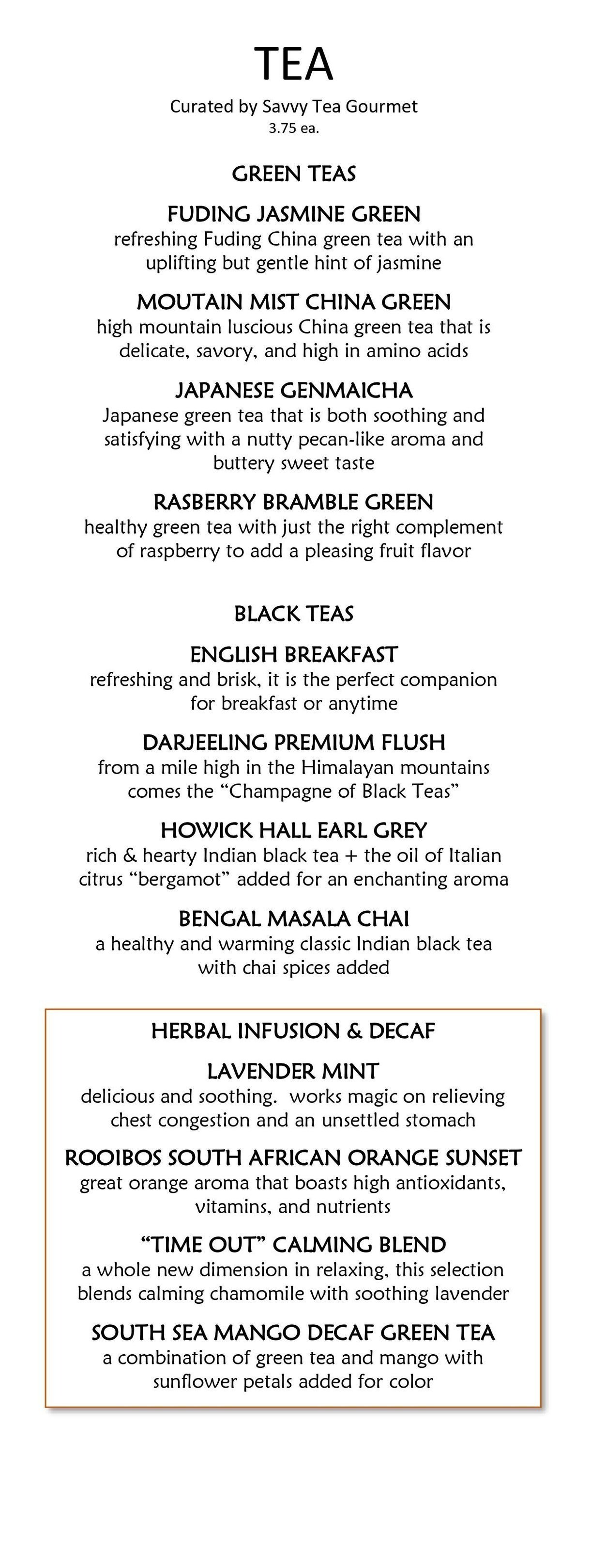 Tea Menu — Cotton Hollow Kitchen