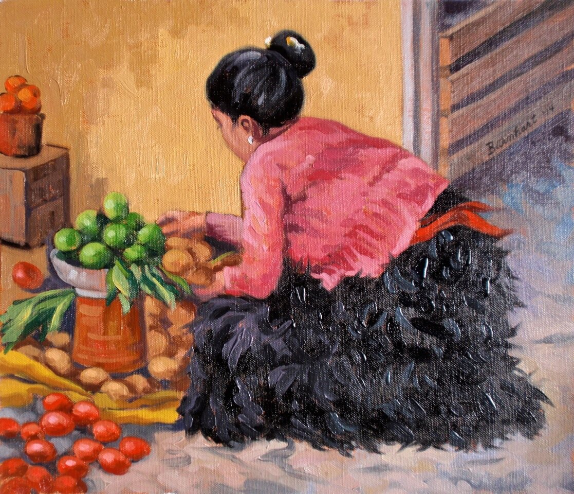  “VEGETABLE MARKET, MEXICO”  12” X 14”  OIL ON LINEN  $200 