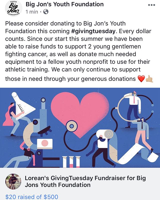 #givingtuesday is coming up next Tuesday, Dec. 3. Please consider making a donation to our nonprofit. All donations stay local and help support youth through their medical challenges and athletic and career aspirations. In the 6 months we have been o