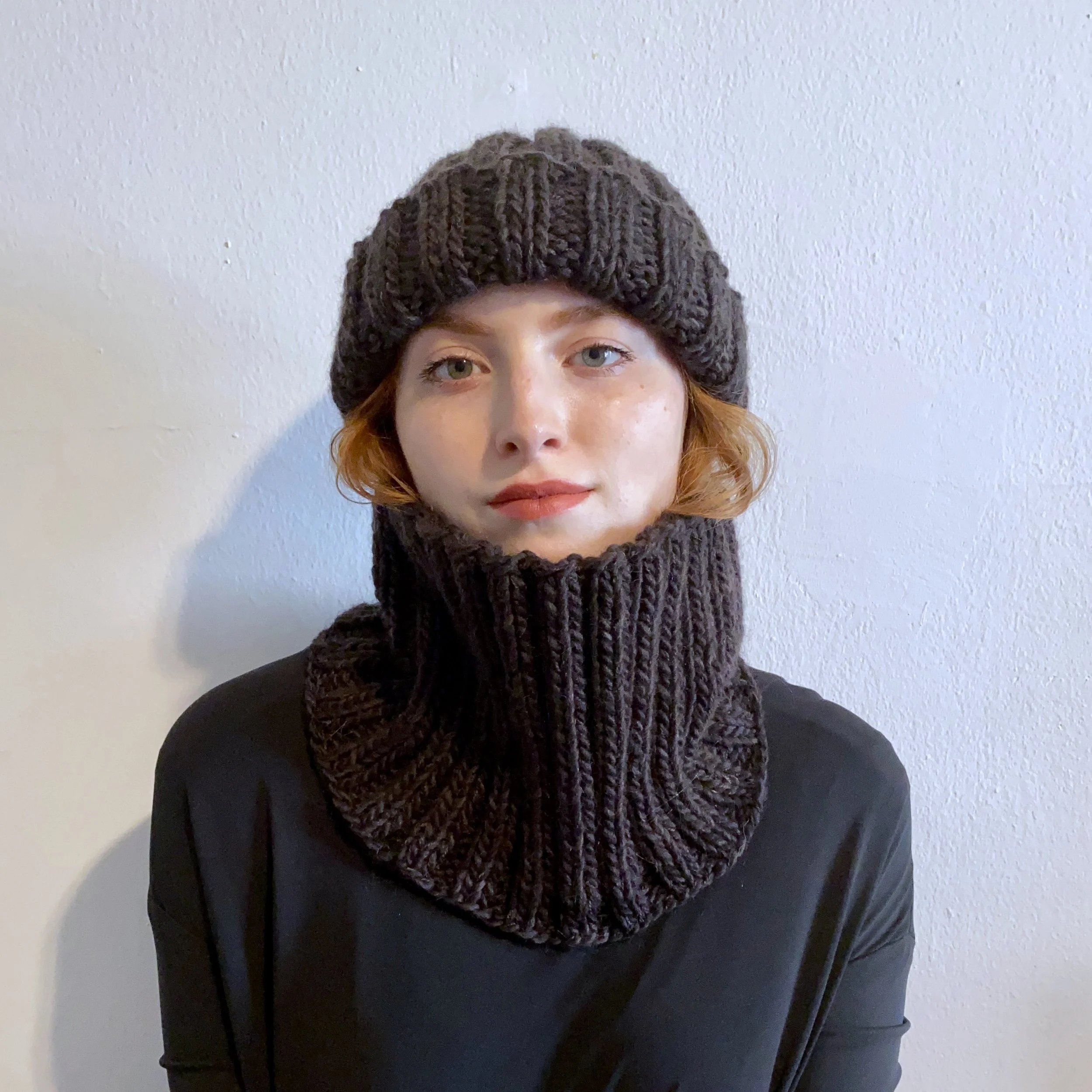 Black Ribbed Hat + Cowl Combo (Save $30)