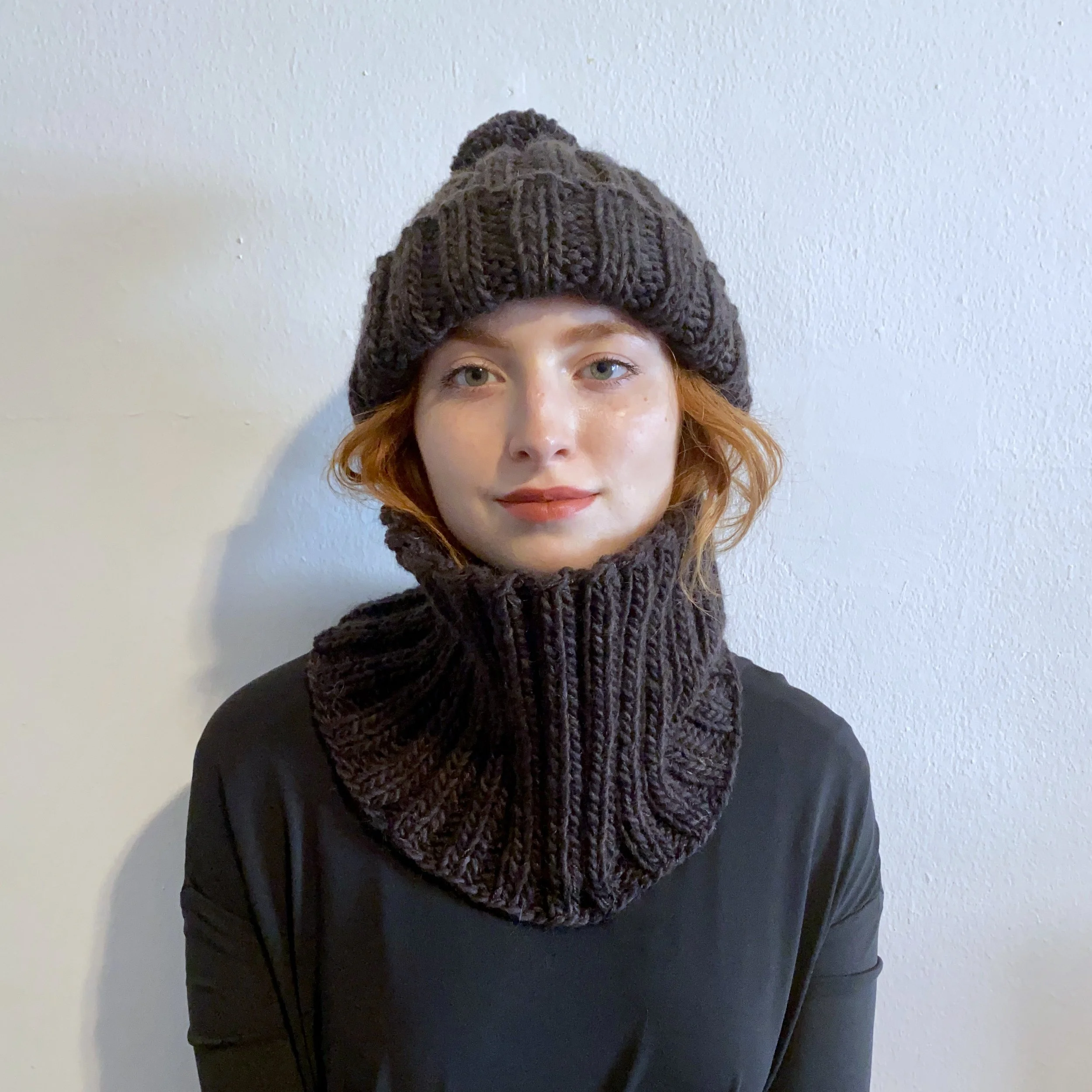 Black Pom Pom Hat + Cowl Combo (Save $30)