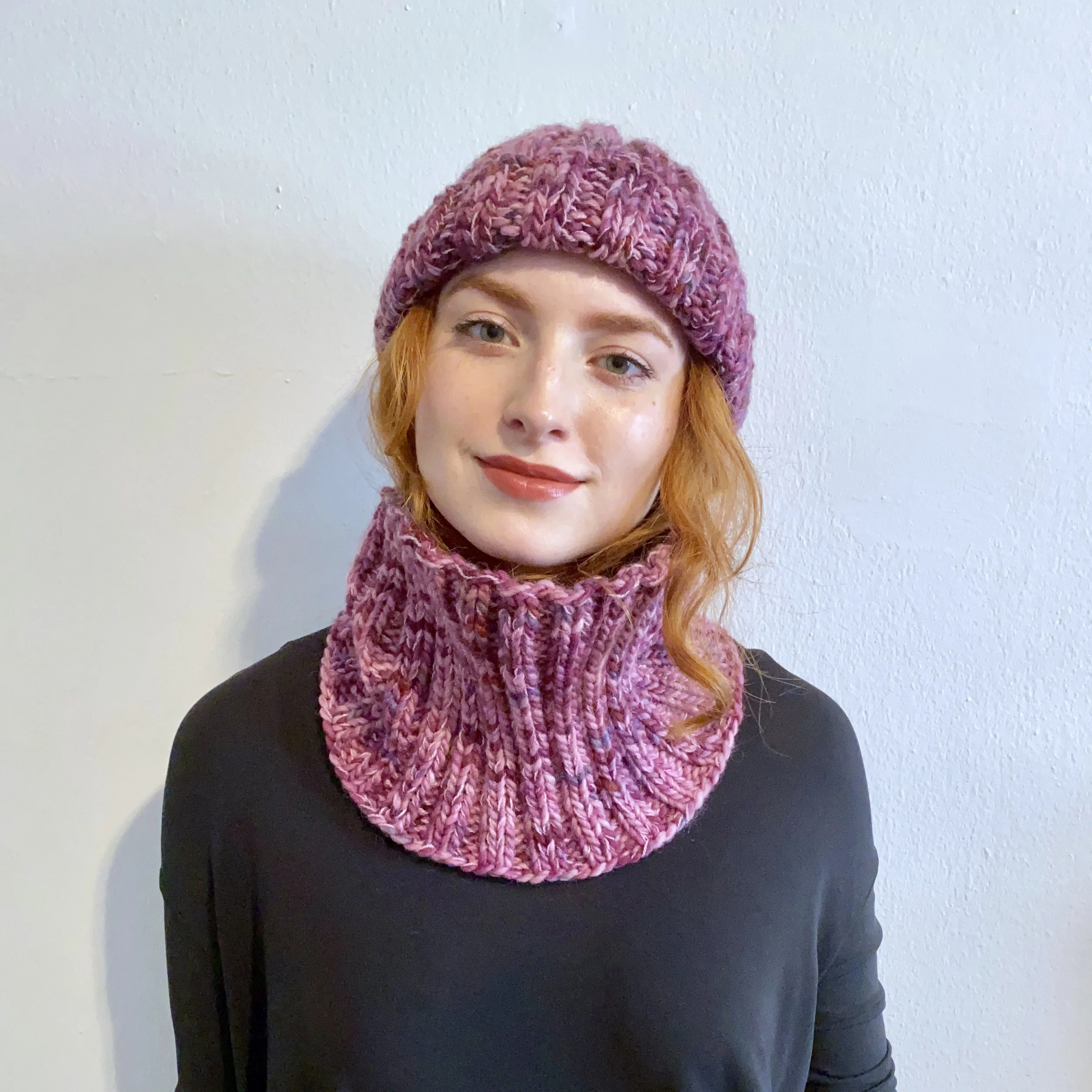 Plum Ribbed Hat + Cowl Combo (Save $30)