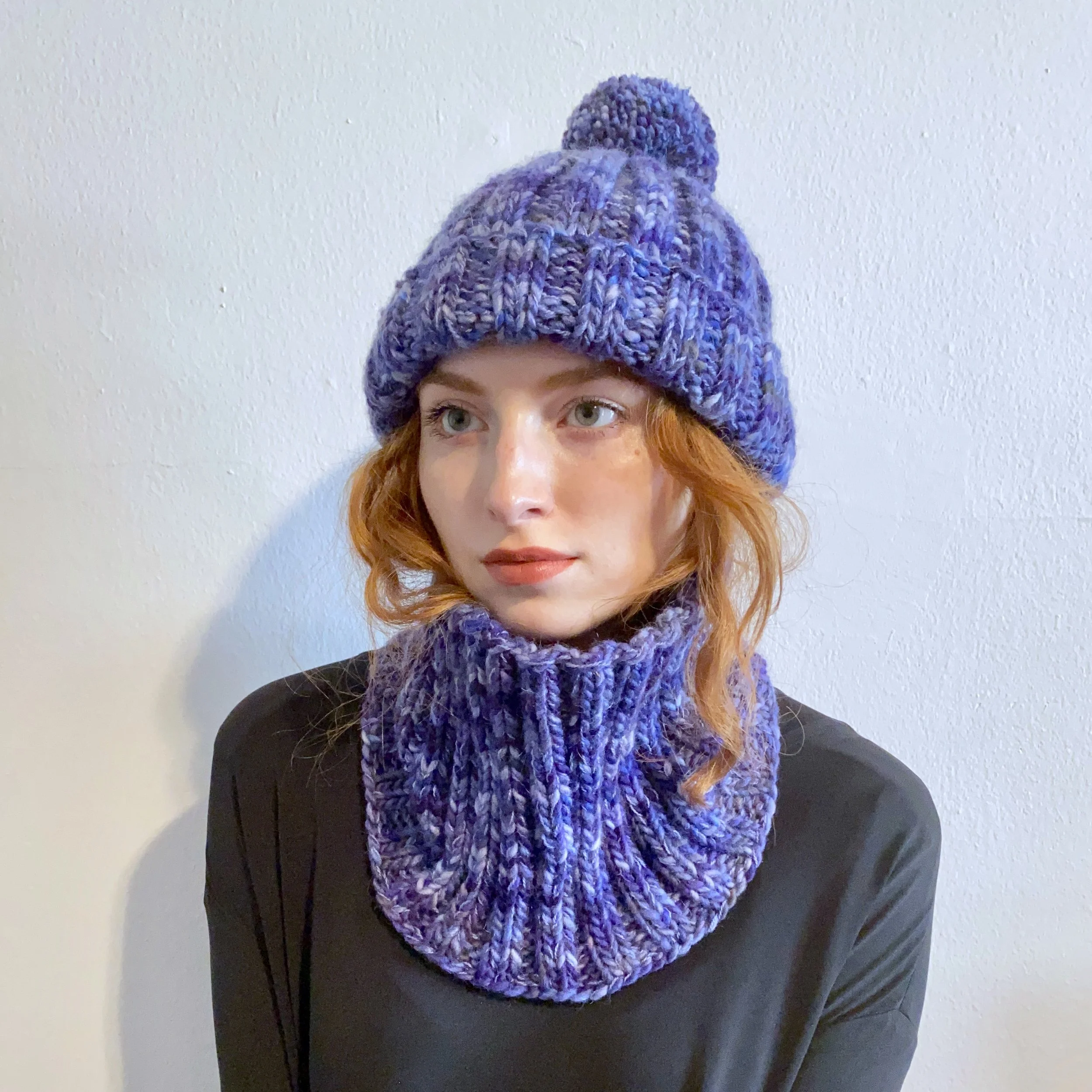 Sapphire Pom Pom Hat + Cowl Combo (Save $30)