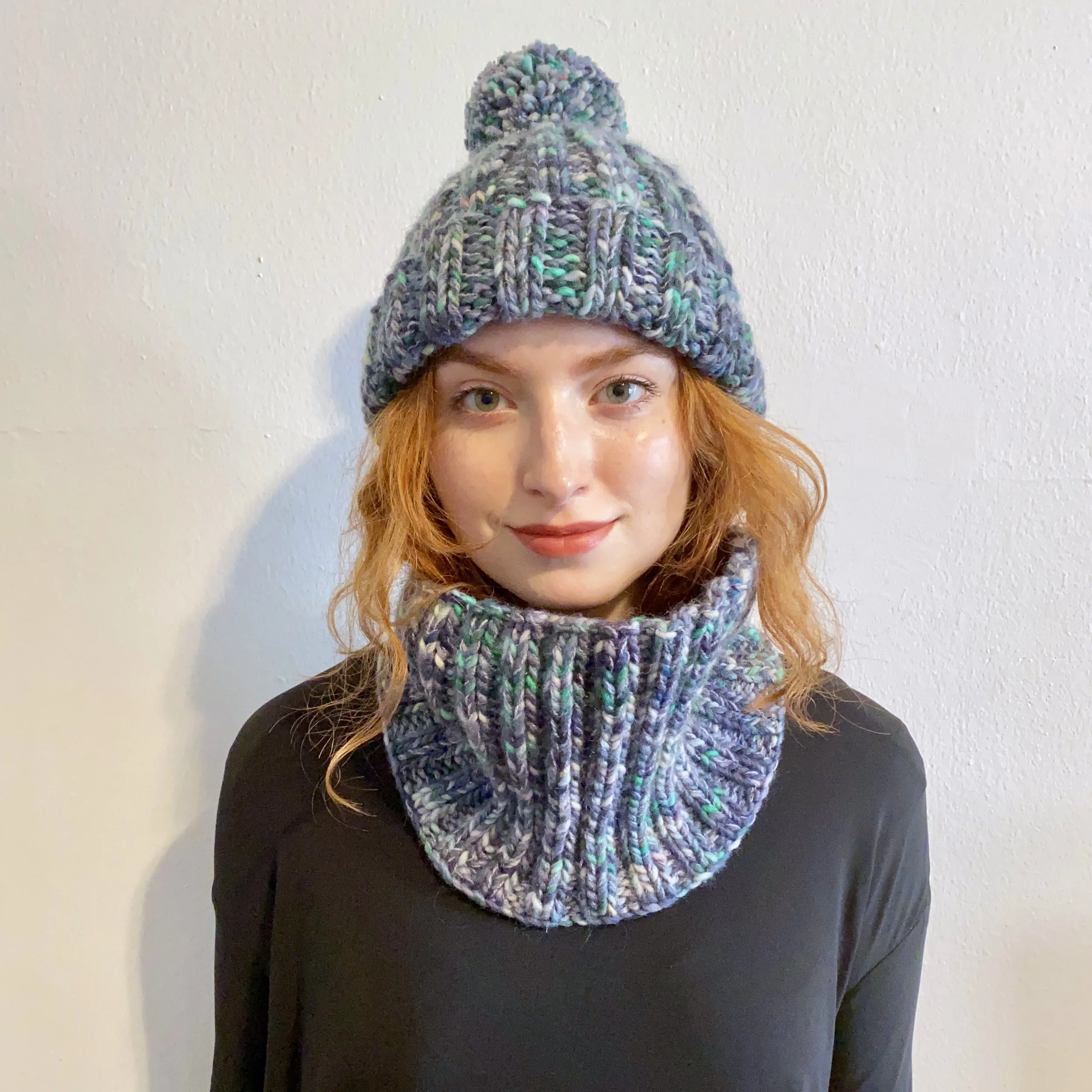 Sea Glass Pom Pom Hat + Cowl Combo (Save $30)