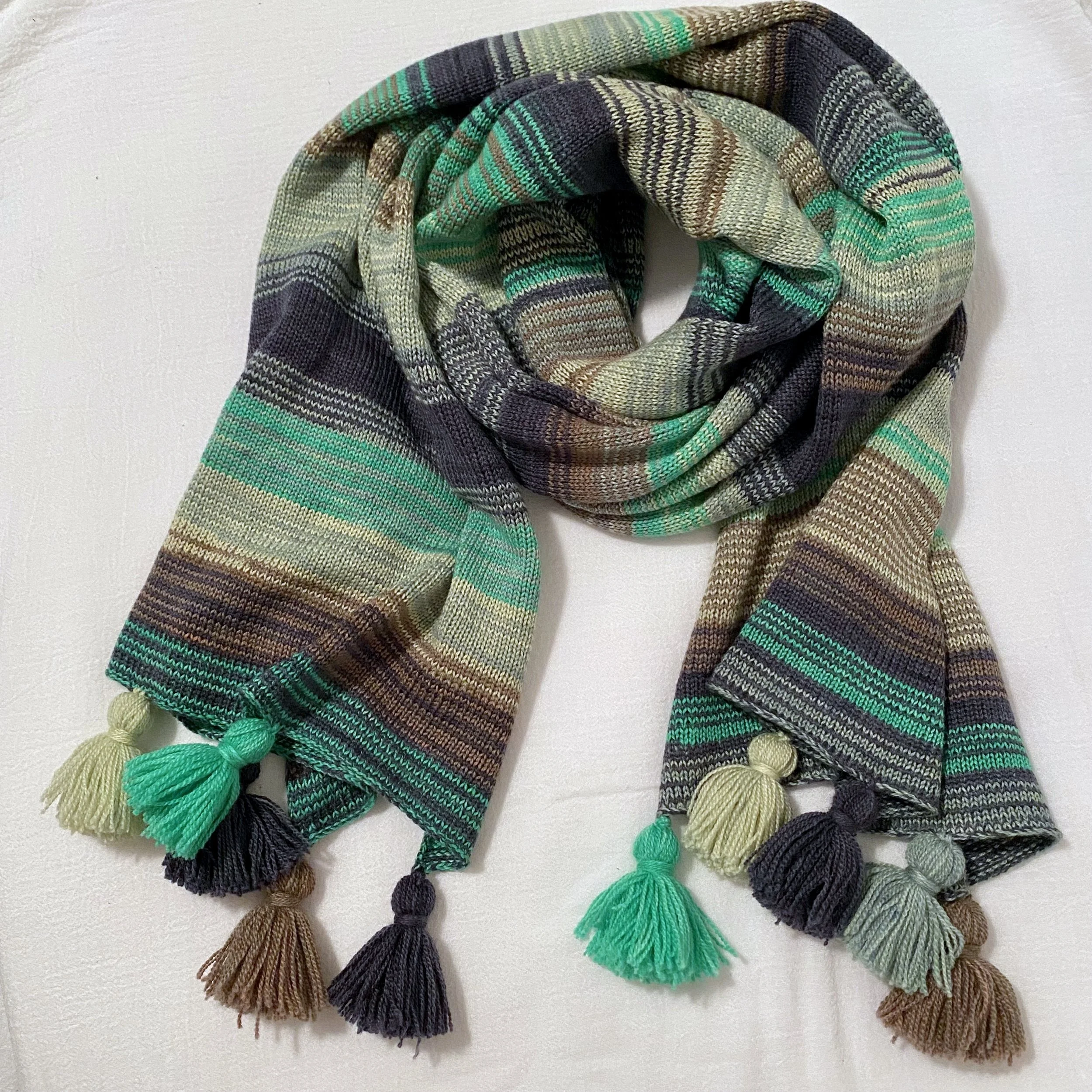 Stripe Tassel Scarf - Green Combo
