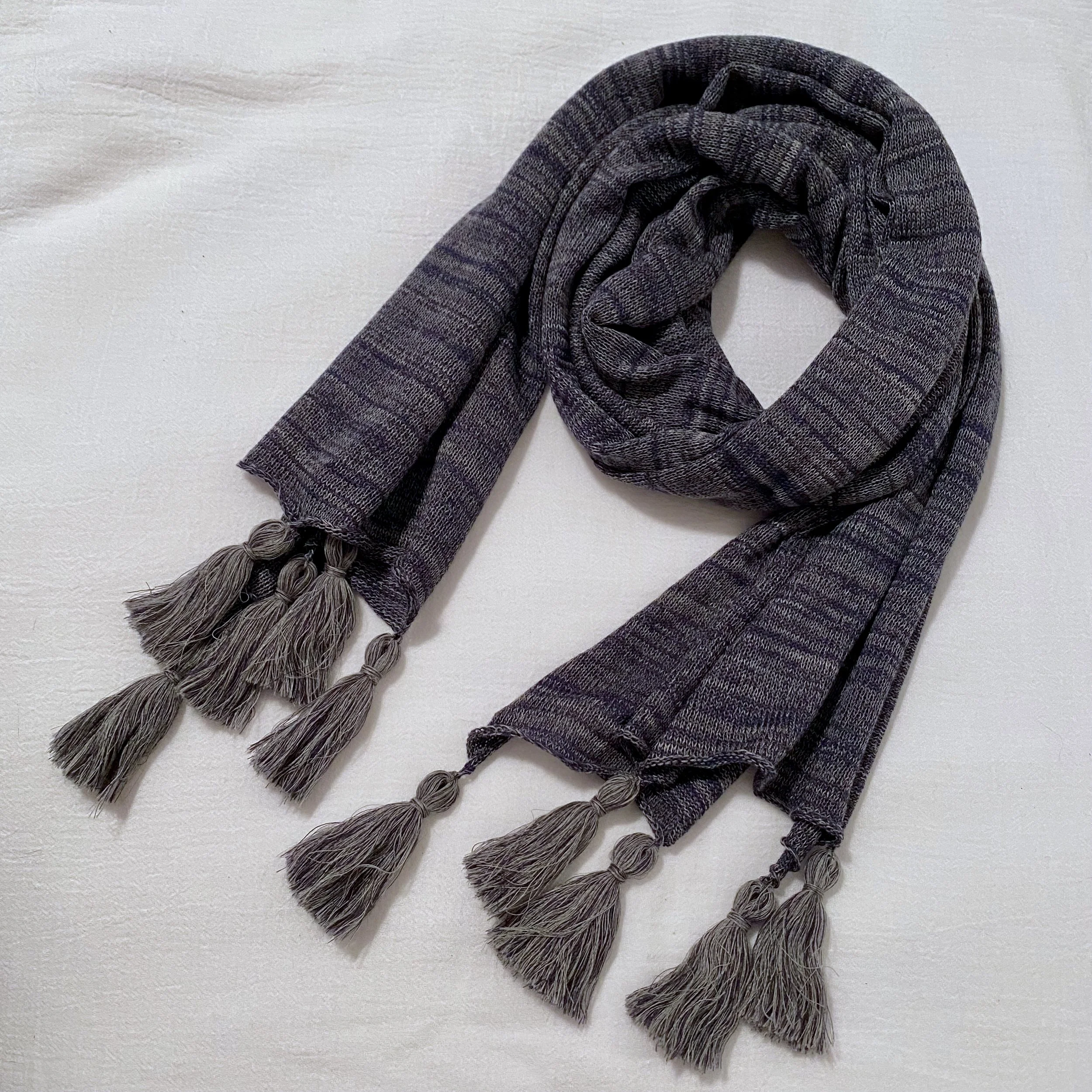 Lightweight Tassel Scarf - Blue Grey Combo