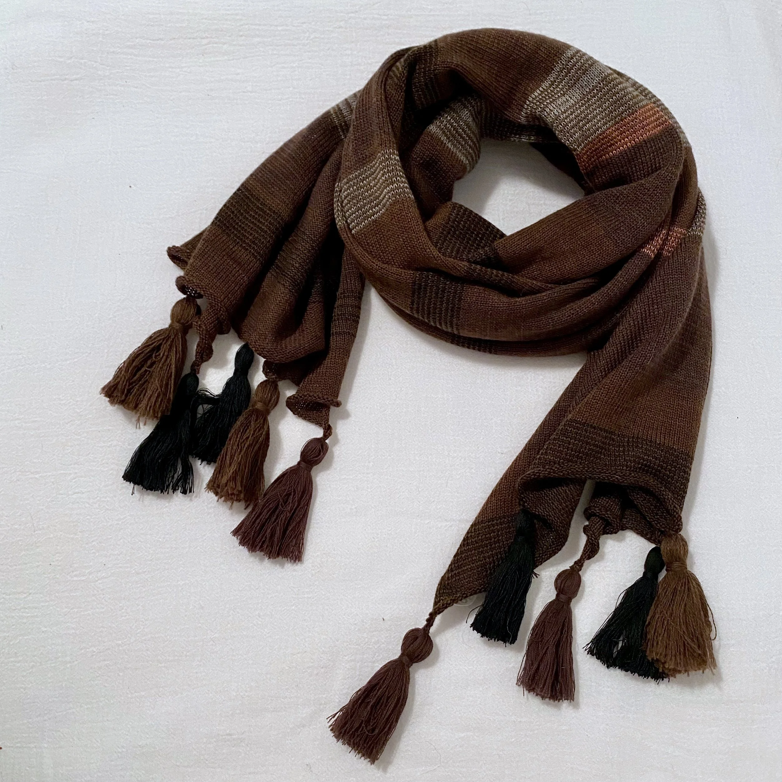 Lightweight Stripe Tassel Scarf - Brown Coral Combo