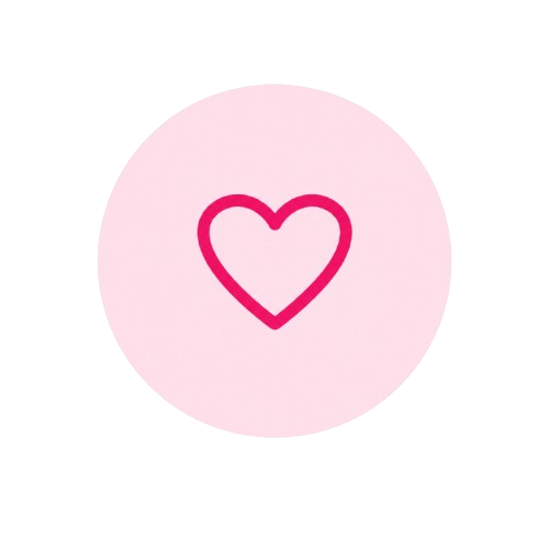 Pink circle with a red heart outline in the center.