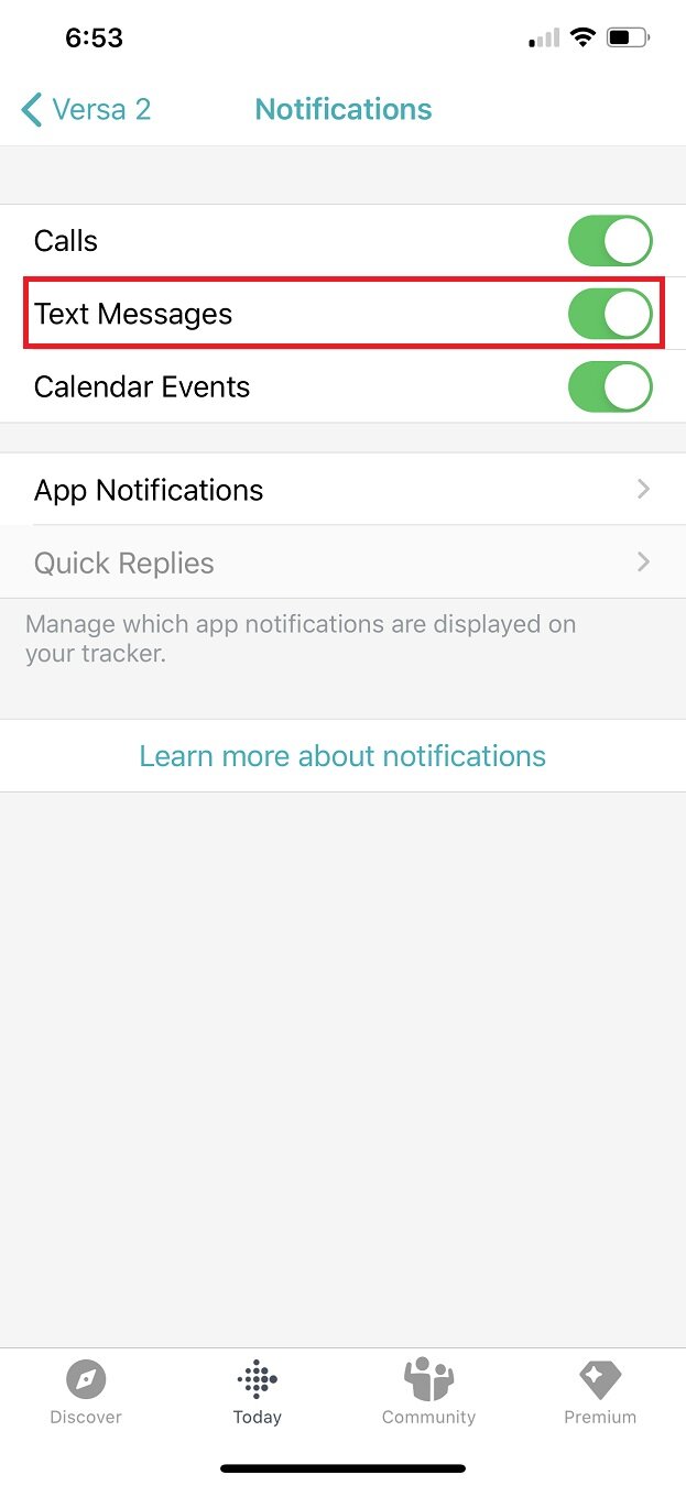 how to set up fitbit versa 2 to receive text messages