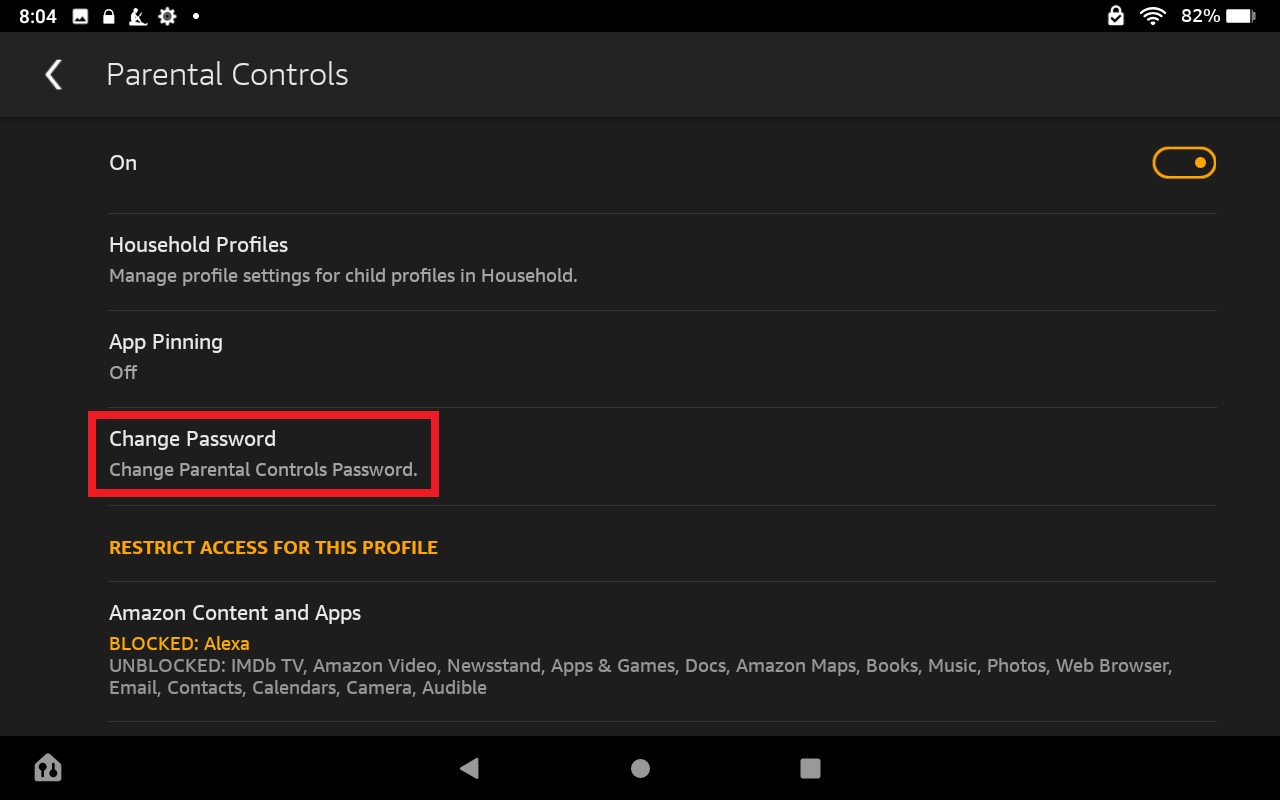 how to change parental control password kindle