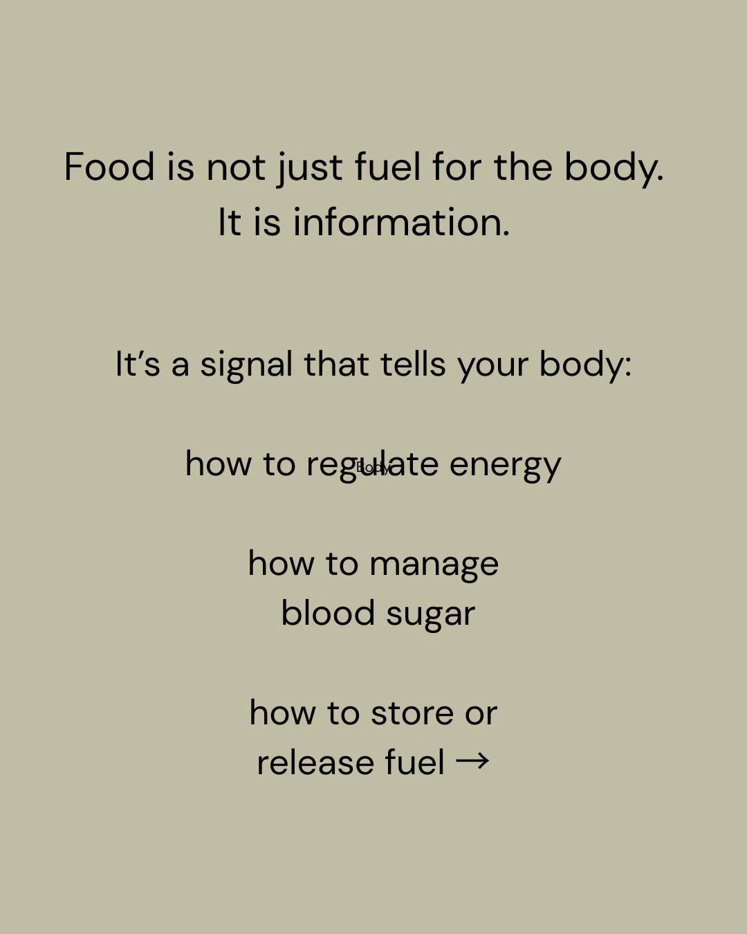 We were taught to see food as fuel. Calories in, calories out. Simple.

But the body, especially in midlife, is not that simple.

Food is information that sends a message that influences how you regulate energy, blood sugar, and stress response.

Oat