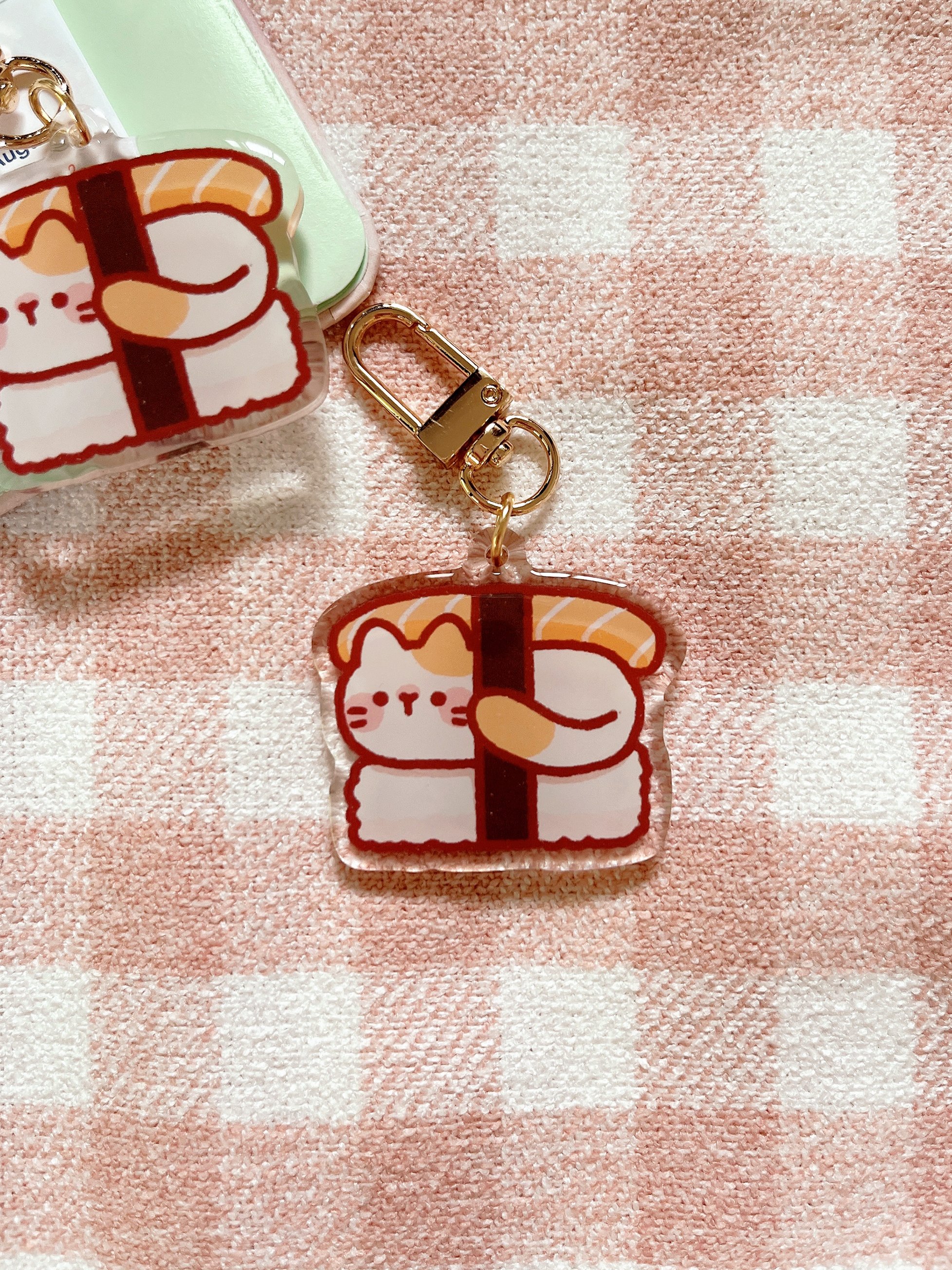 Salmon Nigiri Sushi Cat Keychain