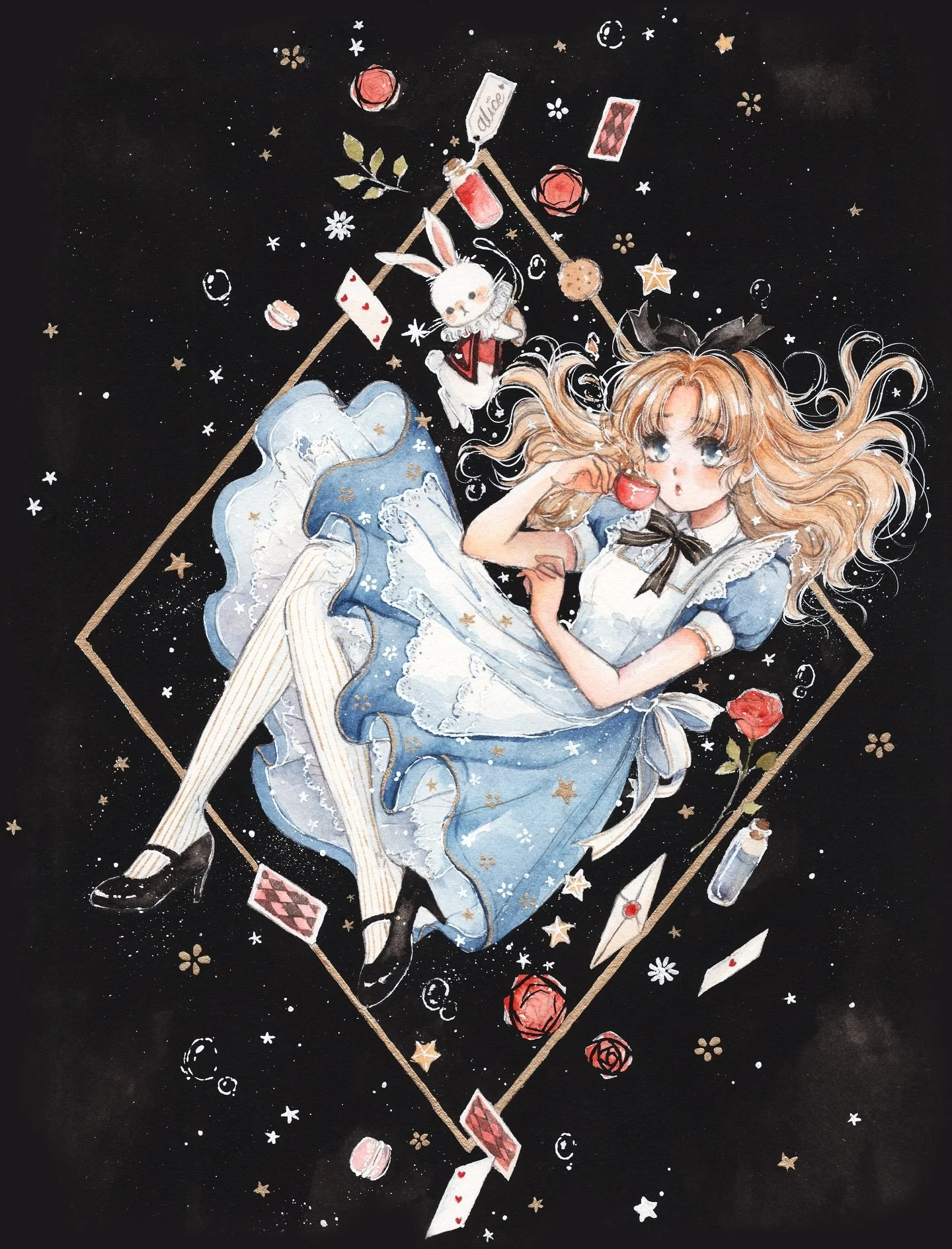 Alice (2022)

Some progress shots, from lineart to finished piece 🐇🤍🎀

Watercolor &amp; Gouche on Arches paper
.
#progress #illustration #workinprogress #watercolor #alice #水彩 #透明水彩
