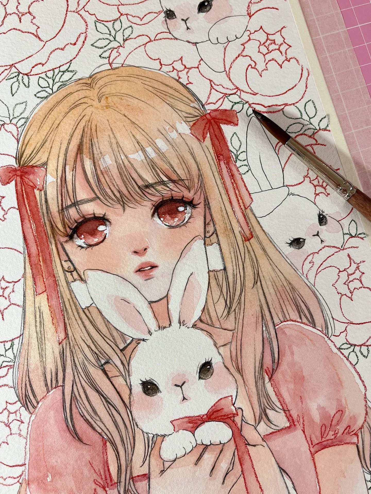 wip 🐰🎀

#watercolor #illustration #水彩 #透明水彩