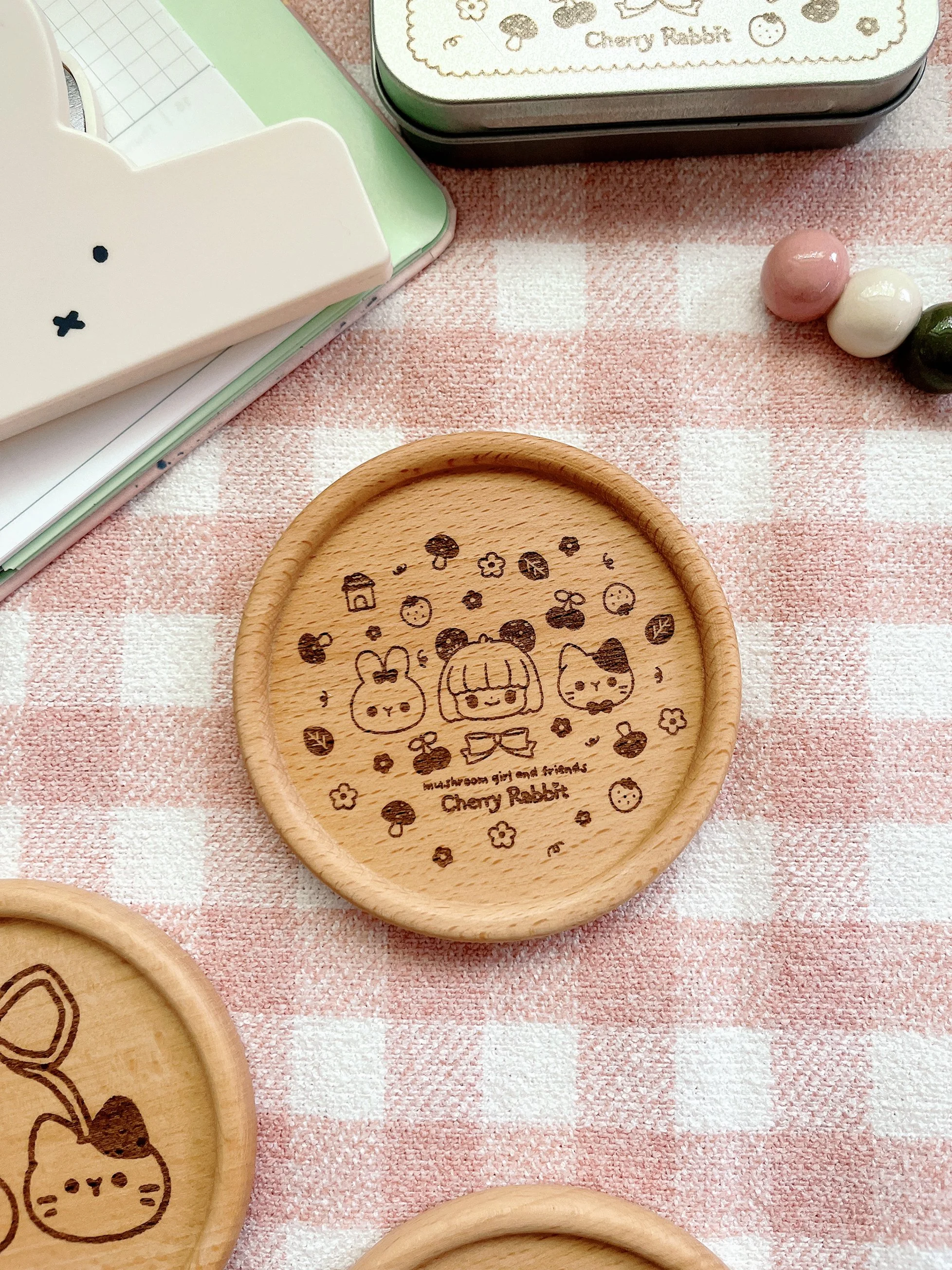 Mushroom Girl & Friends #2: Wooden Coaster