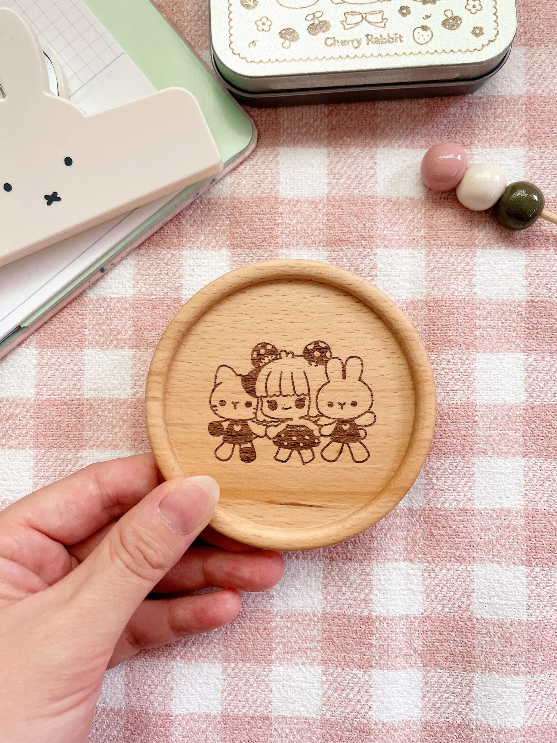 Mushroom Girl & Friends: Wooden Coaster
