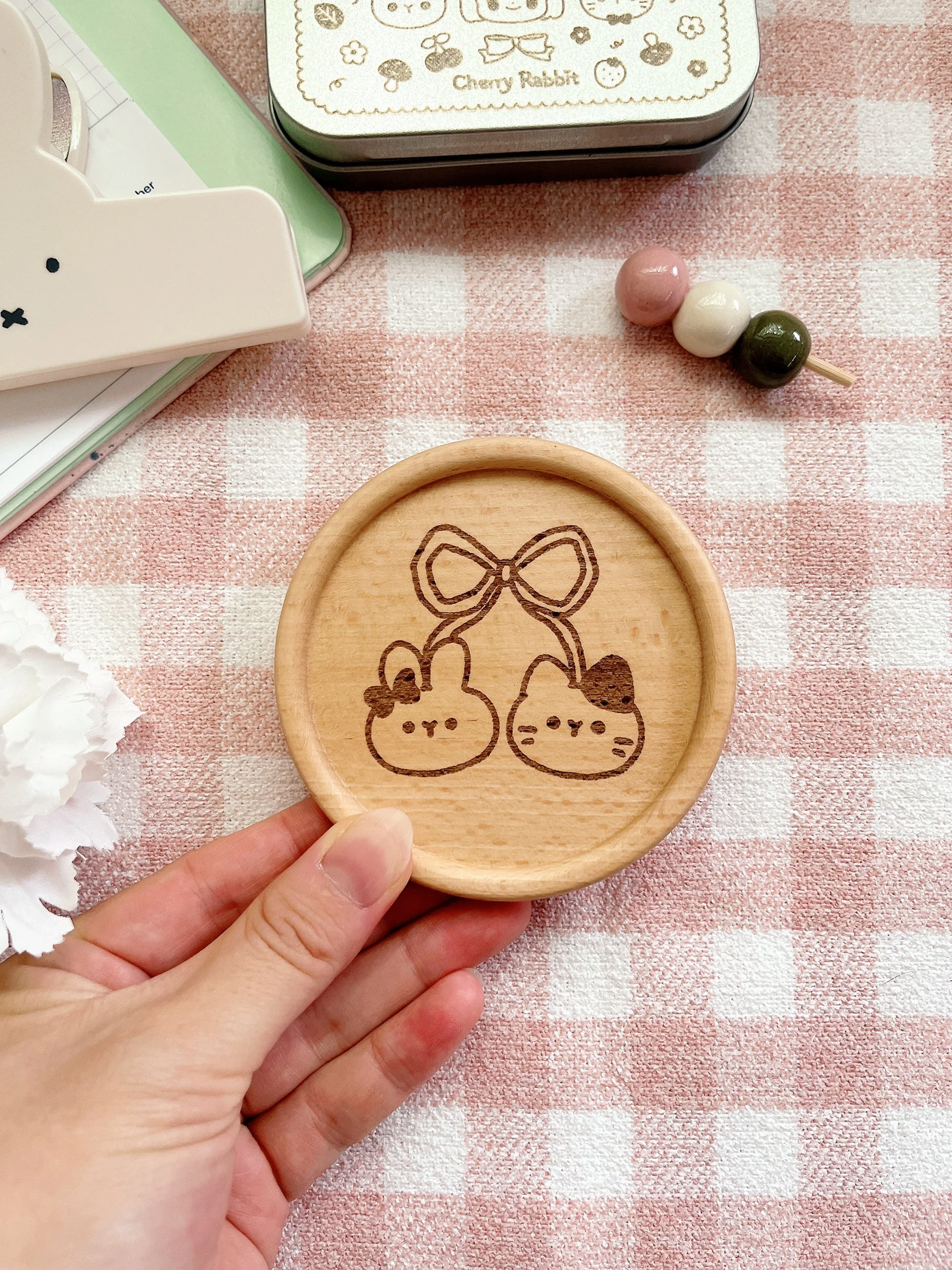Cherry Ribbon: Wooden Coaster
