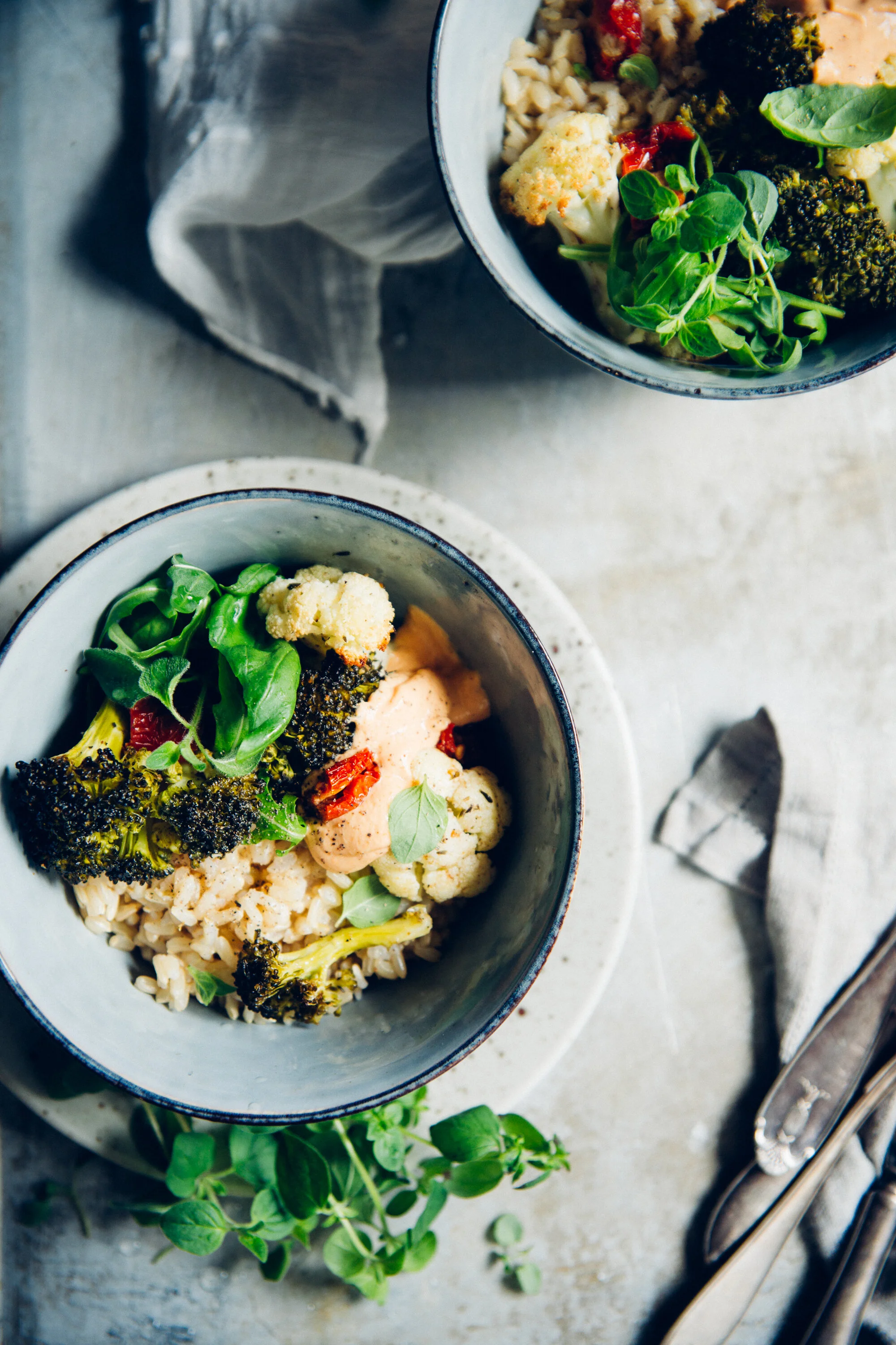 Roasted Broccoli & Cauliflower with Sun-Dried Tomatoes & Cheesy Vegan Cashew Sauce | v + gf