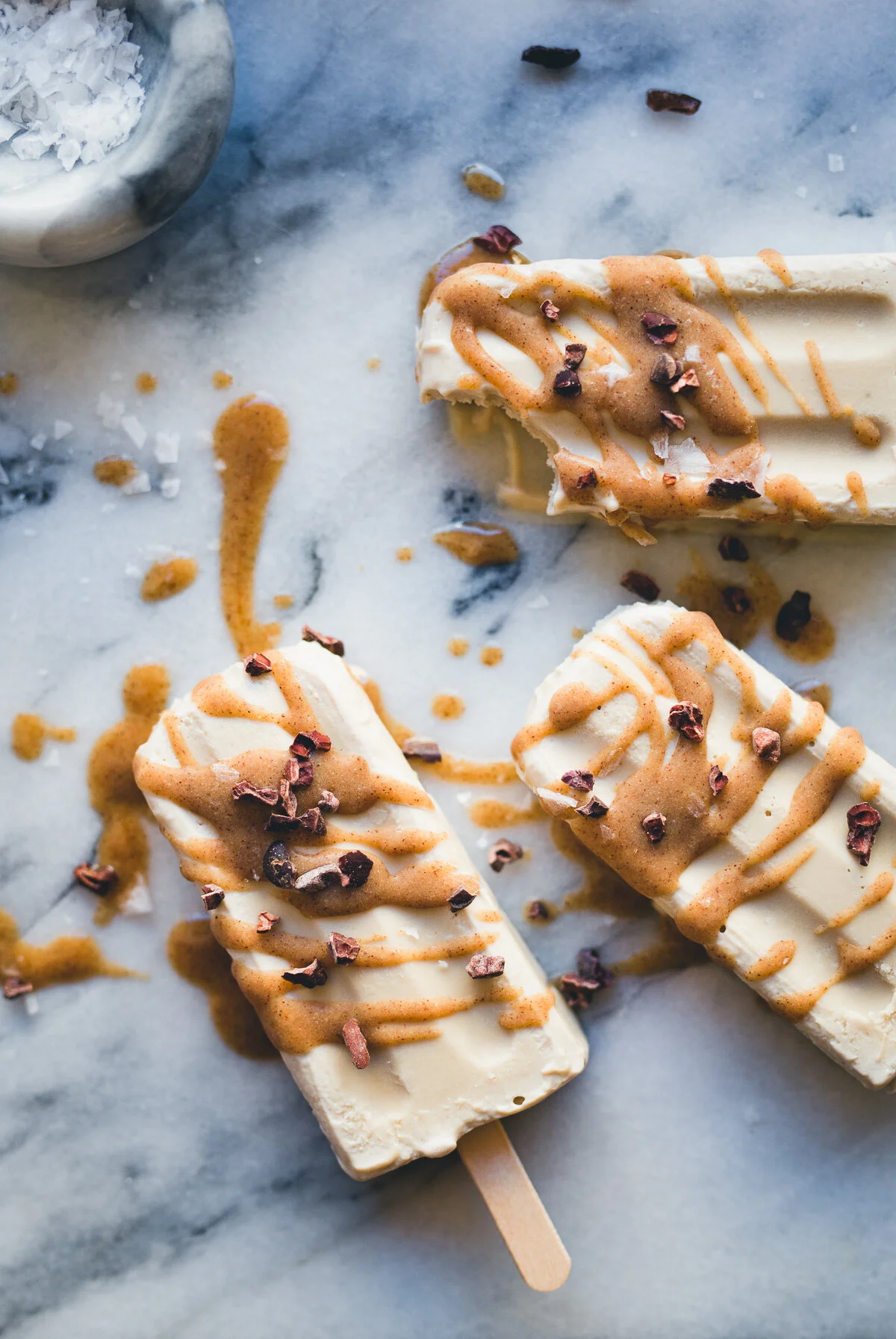 Super Creamy Cashew Coffee Popsicles with Salted Tahini Caramel | v + gf