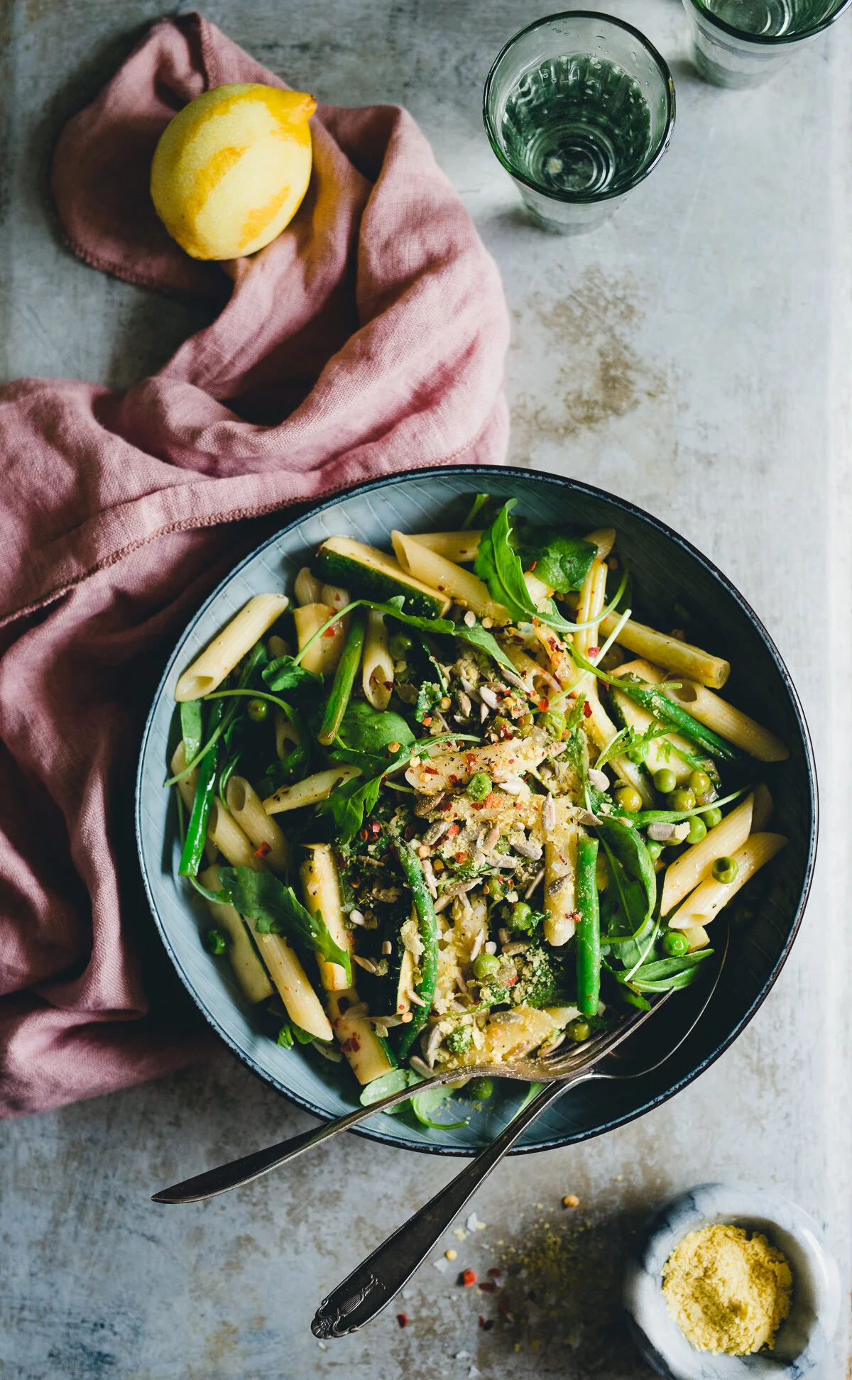 Easy Summer Pasta Bowl with String Beans, Peas & Lemon | v + gf