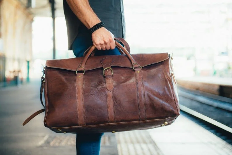 large leather duffle