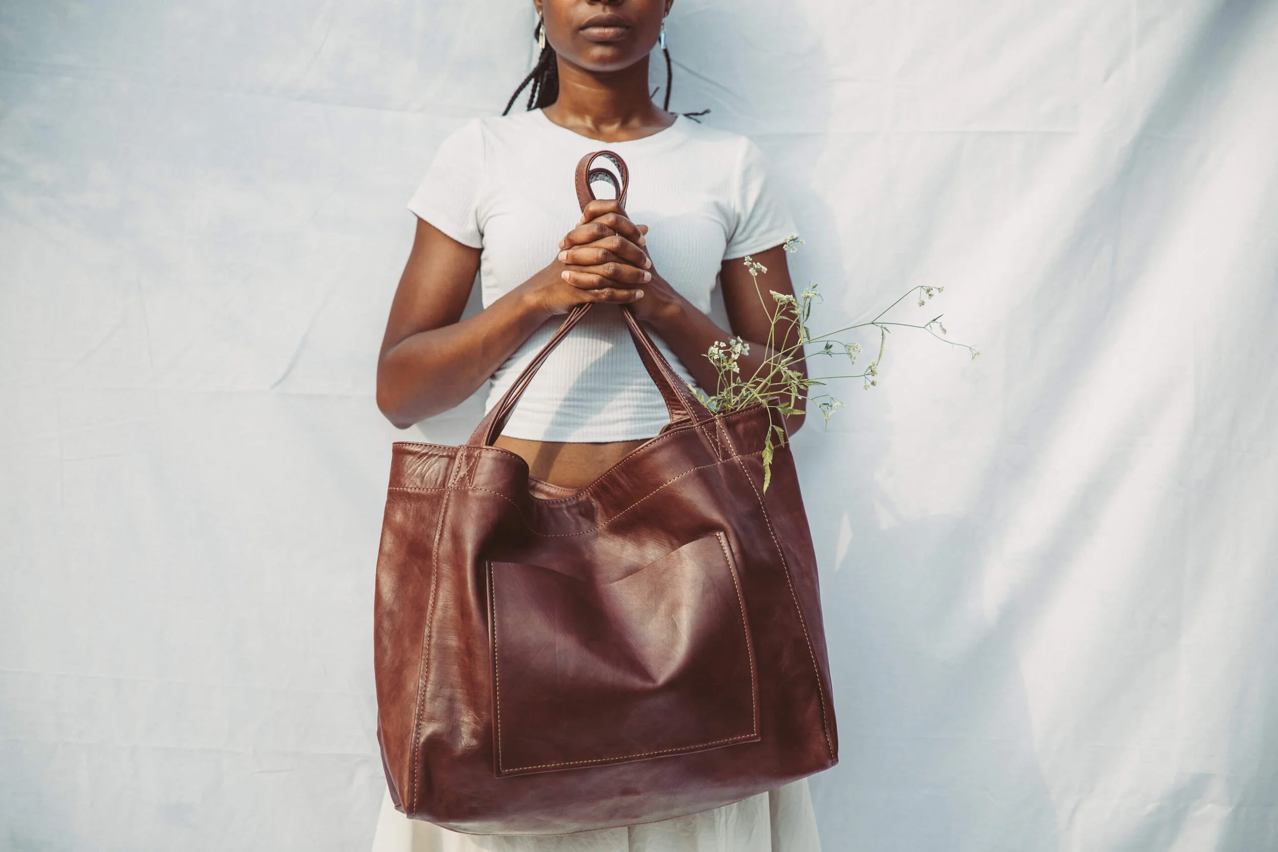 soft brown leather tote