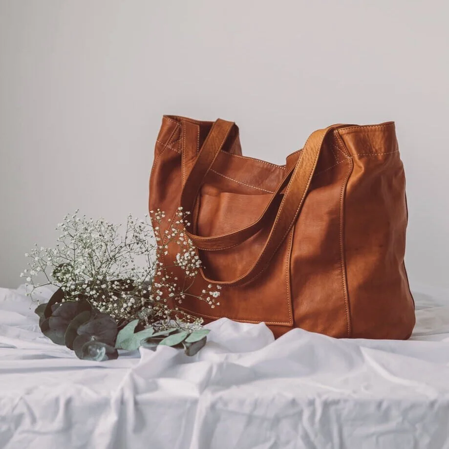 Soft Leather Maxi Tote Cognac