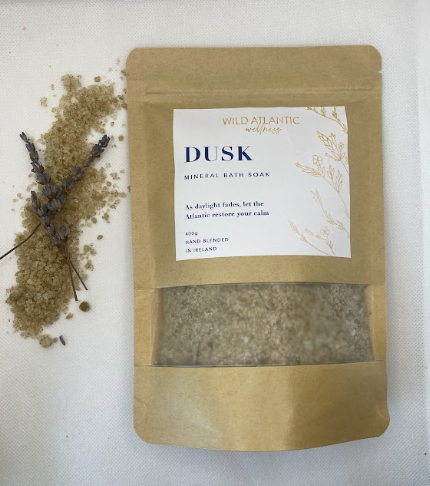 DUSK sleep bath salts with lavender and Irish sea minerals, natural bath soak Ireland