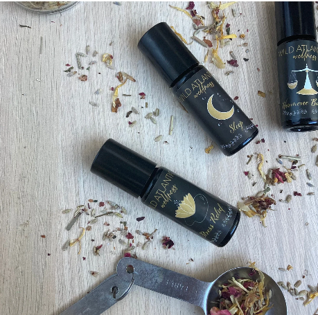 Essential oil roller blend collection by Wild Atlantic Wellness — stress relief sleep and hormone balance rollers handmade in West Cork Ireland